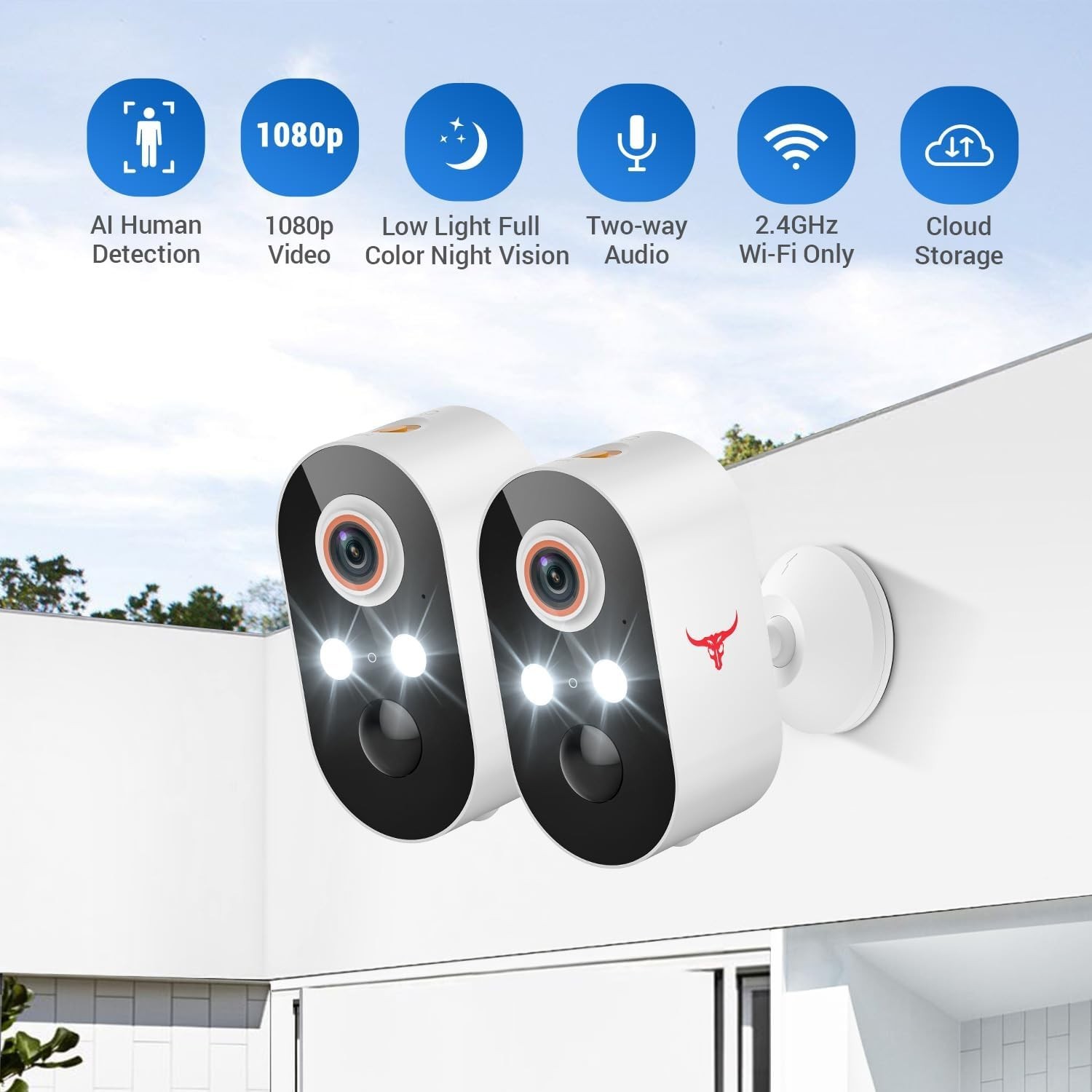 2 Pack Wireless Security Camera System Smart Night Vision Outdoor WiFi Cameras