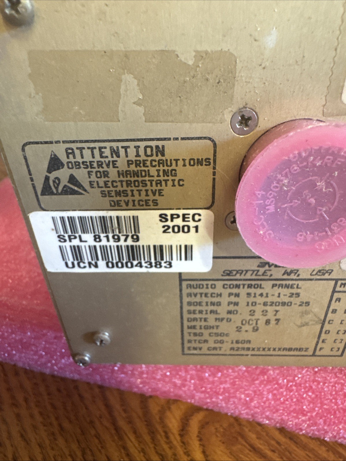Avtech Audio Control Panel 5141-1-25 *AS REMOVED* bin29