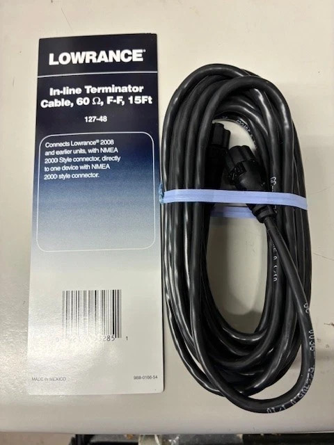 Lowrance 127-48 Inline Terminator Cable 60 Ohm F-F 15ft NMEA 2000 *New*