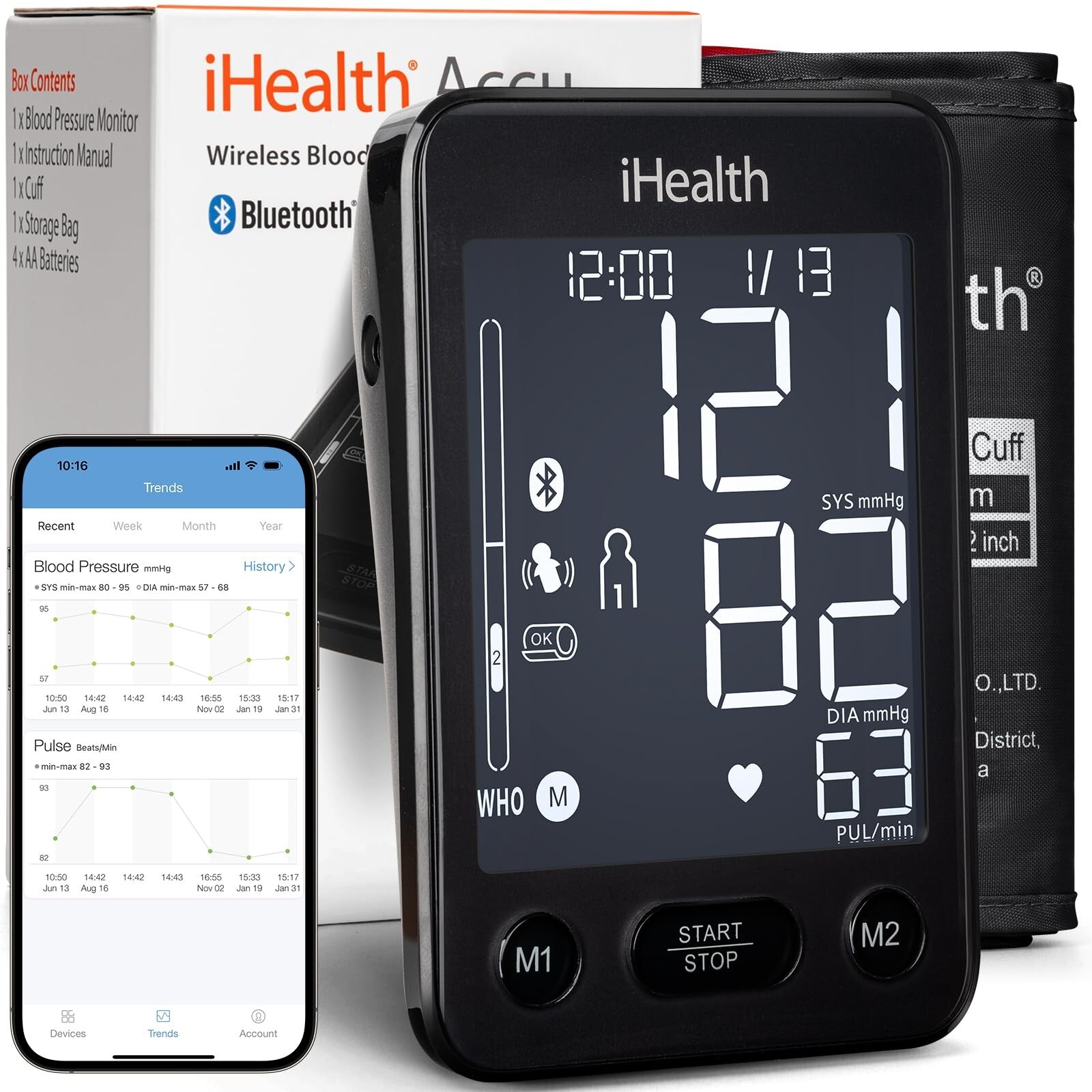 iHealth Accu Wireless Blood Pressure Monitor with Bluetooth Cloud Storage, Bo...