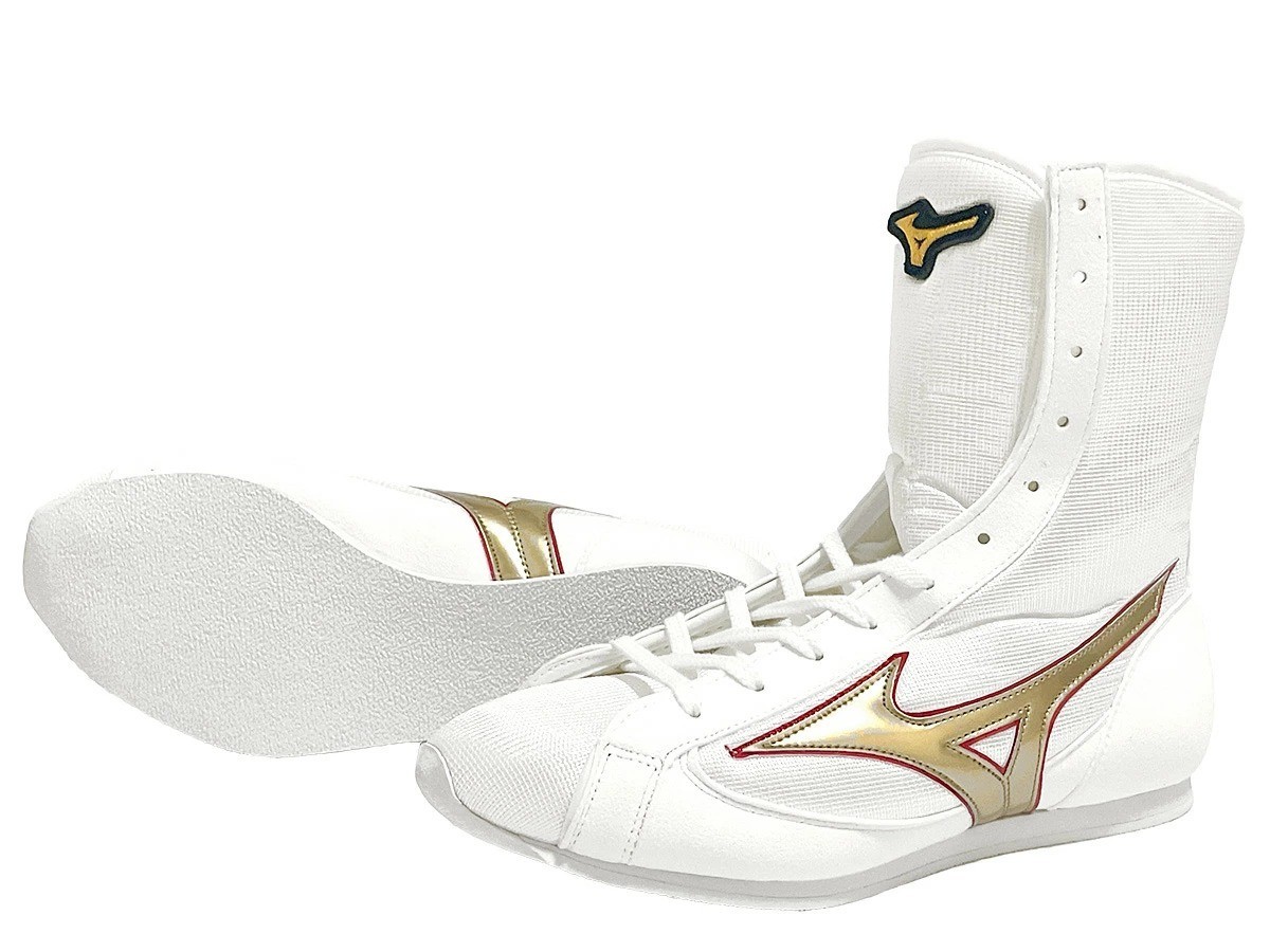 [Made to order] MIZUNO Long Boxing Shoes White/Gold/Metal Red Line Made in Japan