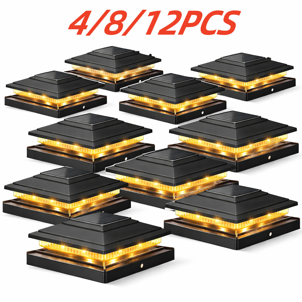 4/8/12Pack Solar Post Cap Light For 4x4 Outdoor Waterproof LED Deck Fence Light