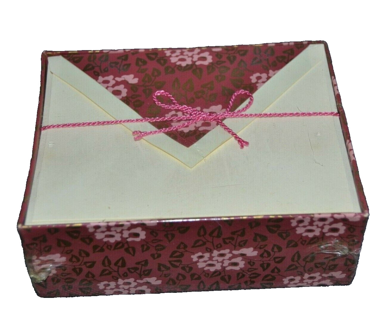 Note Cards MAUVE/MAROON FLORAL LEAF LEAVES 18 Notes & Envelopes BEAUTIFUL NIB