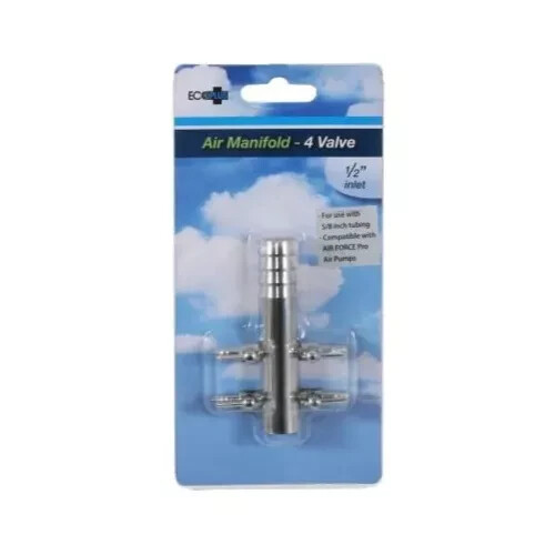 EcoPlus Air Manifold Trumpet Style 1/2" Inlet - 4 Valve - Hydroponics, Aquariums