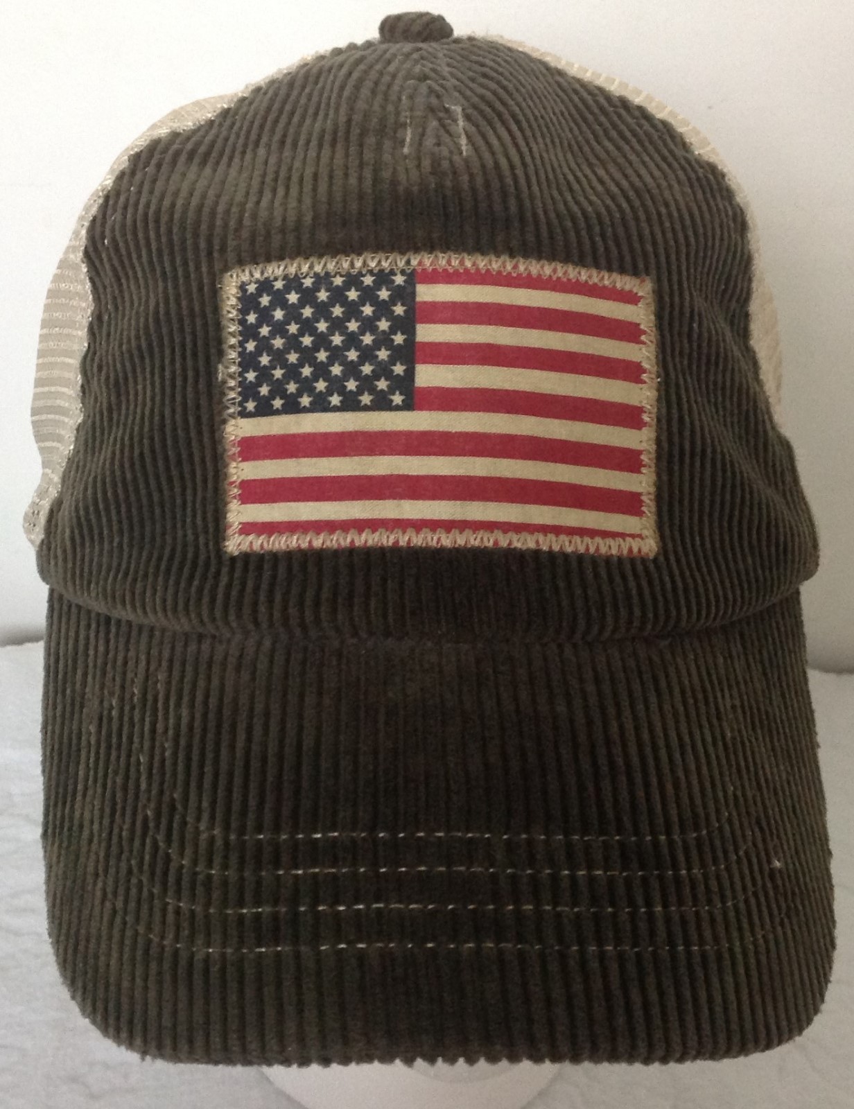 Polo Ralph Lauren Baseball Cap~Green Corduroy~American Flag~Mesh Back~NWT