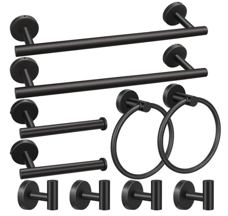 Juego 10 piezas accesorios baño barra toallero 16” aro gancho papel higiénico