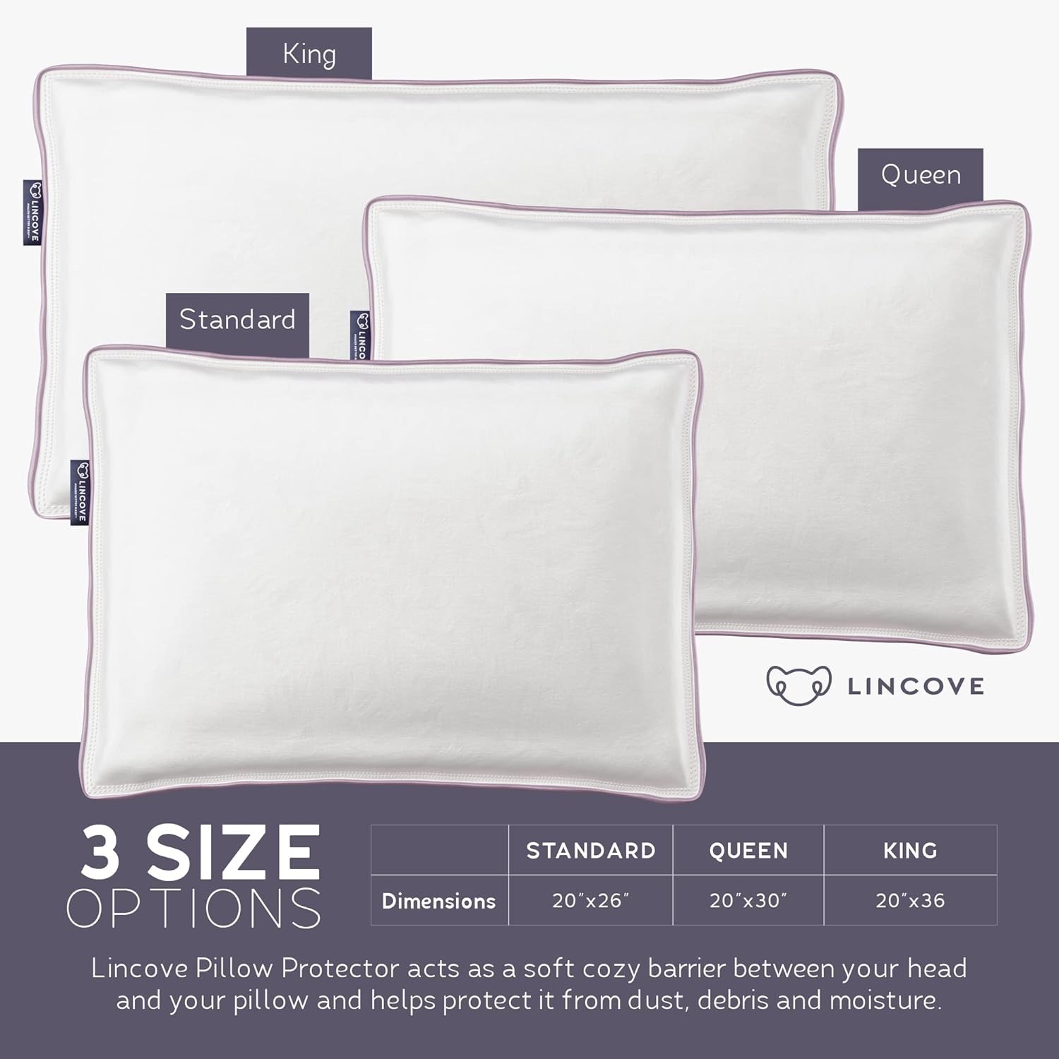 100% Cotton Sateen Pillow Protector Cover - Zipper Pillow Cover - 500 Thread