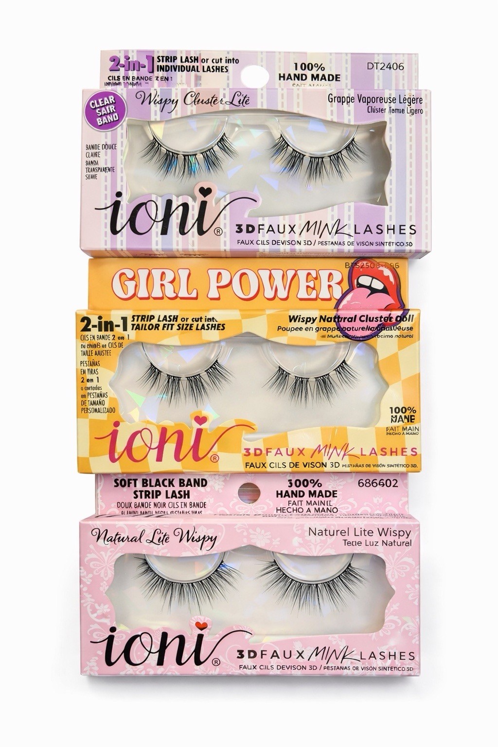 ioni 3D Faux Mink Lashes Handmade Assorted Wispy Full Volume Strip, 3 pack