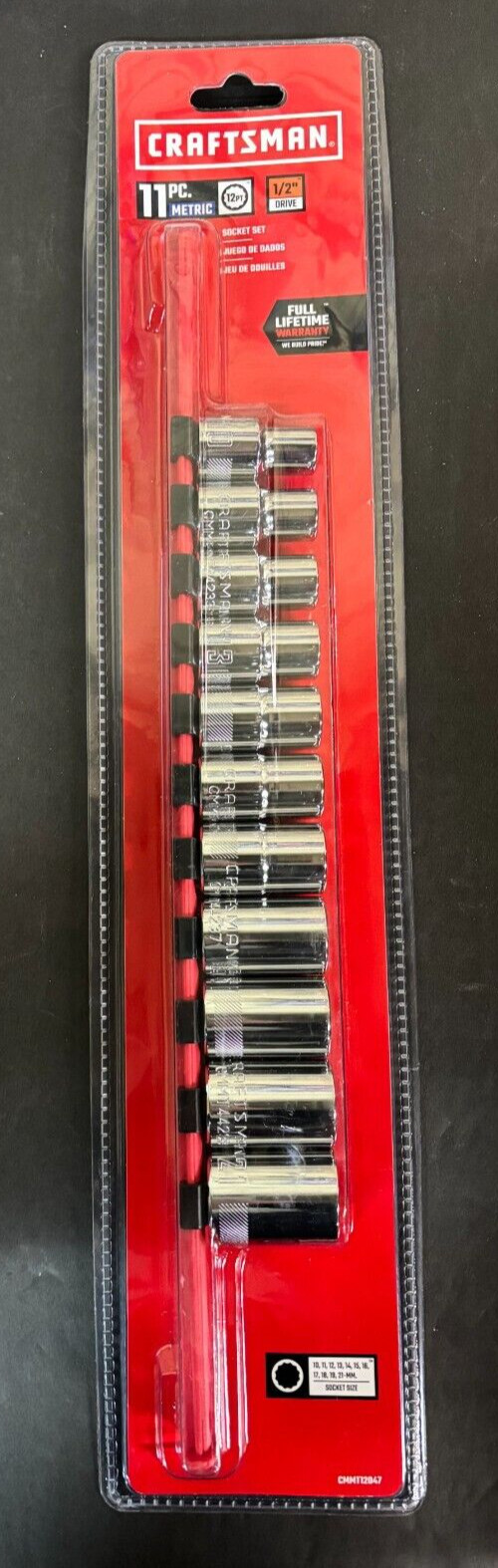 New Craftsman 1/2” Drive 11 Piece 12 Point Metric Set Size 10-19&21 CMMT12047
