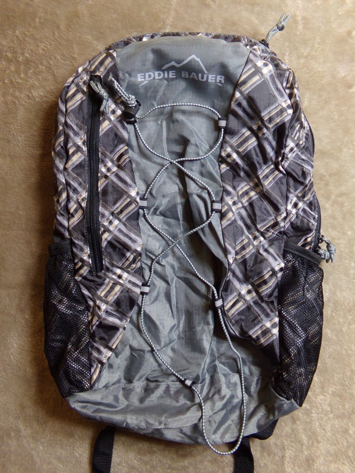 Eddie Bauer Rippac Daypack Packable Backpack-17L Gray Plaid-18.5" x 11.5" x 5.5"