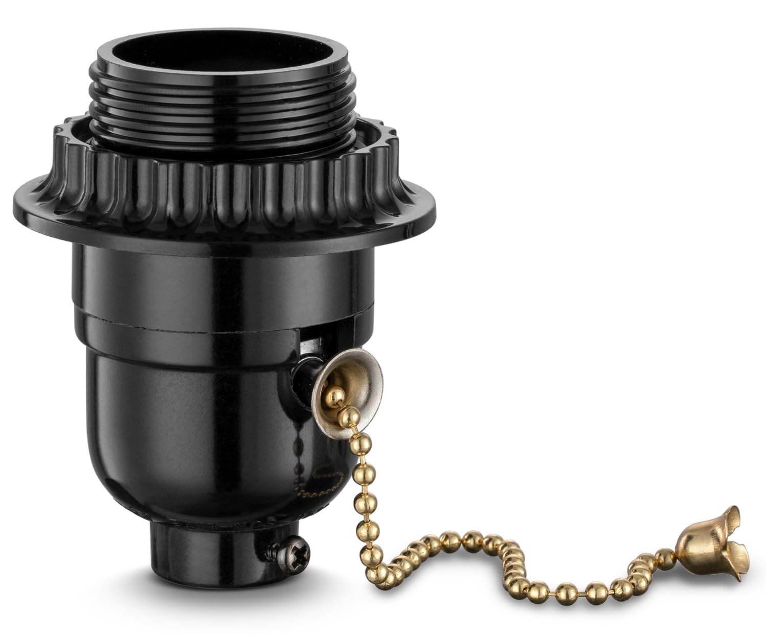 Pull Chain Light Bulb Socket With Shade Ring, E26 Replacement Black