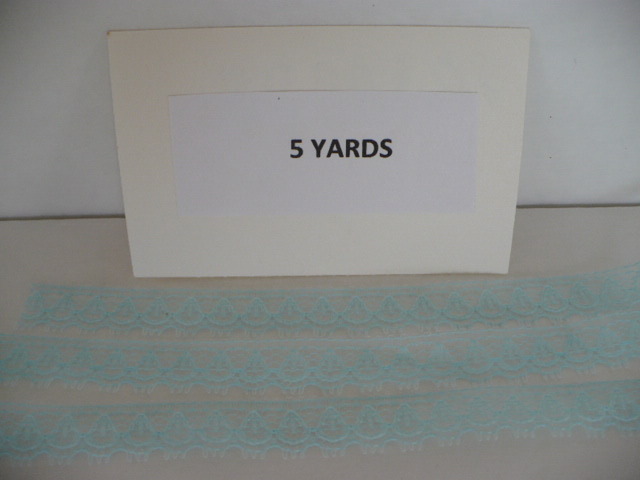 5 YARDS VINTAGE AQUA 1/2 INCH SCALLOPED LACE