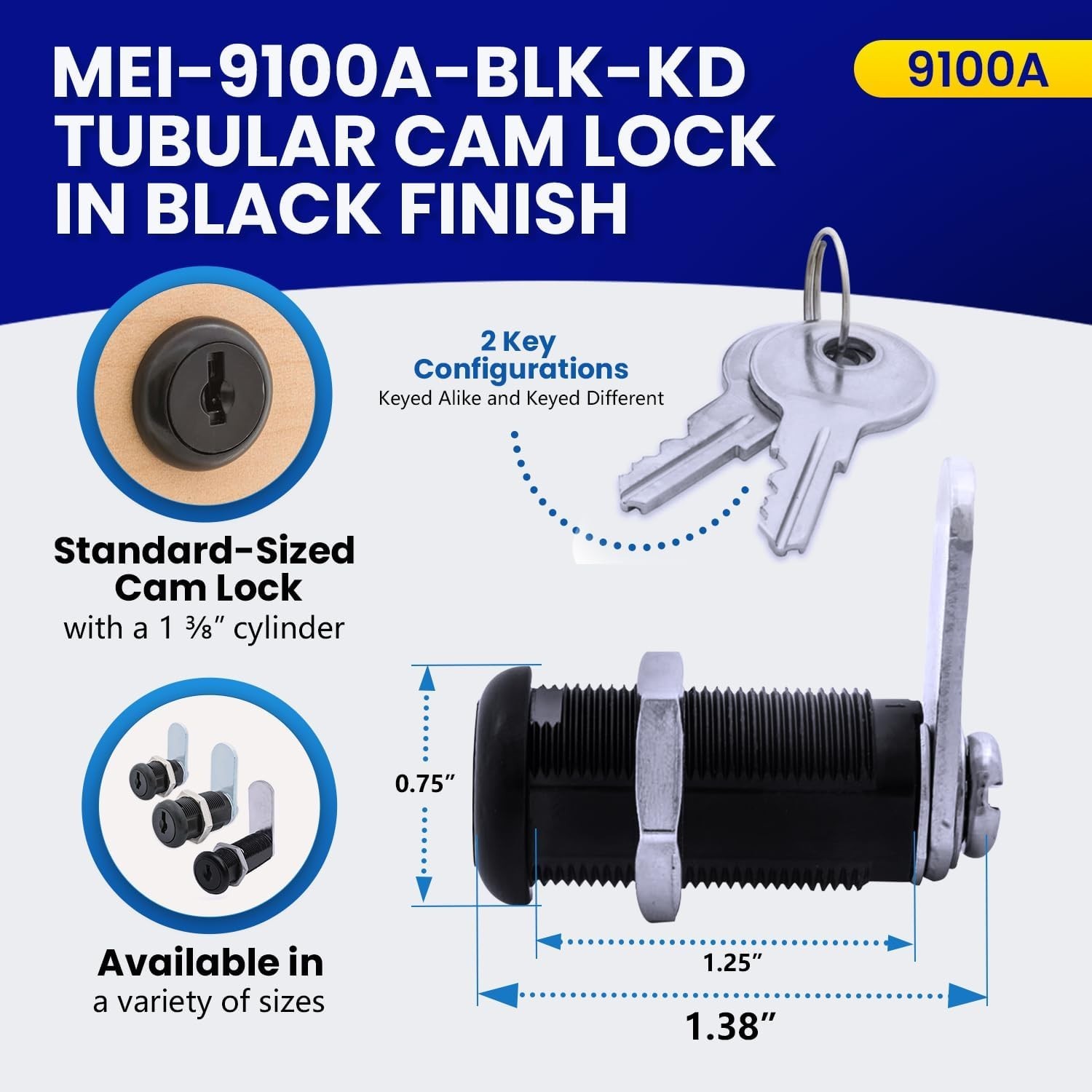 Versatile Black Disc Tumbler Lock - Keyed Different with Childproof Features
