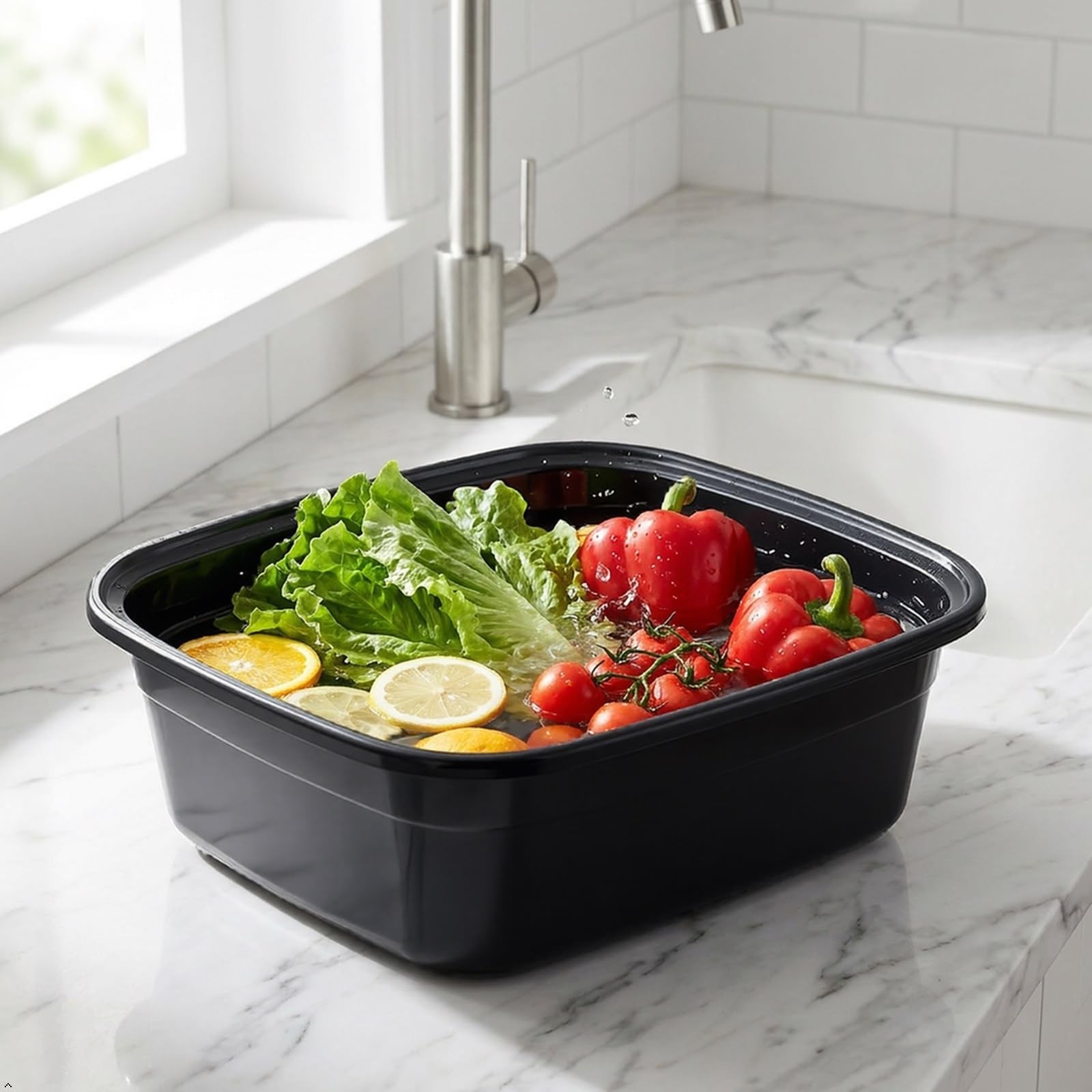 14 Quart Plastic Dish Pans, Black Wash Basin, Black