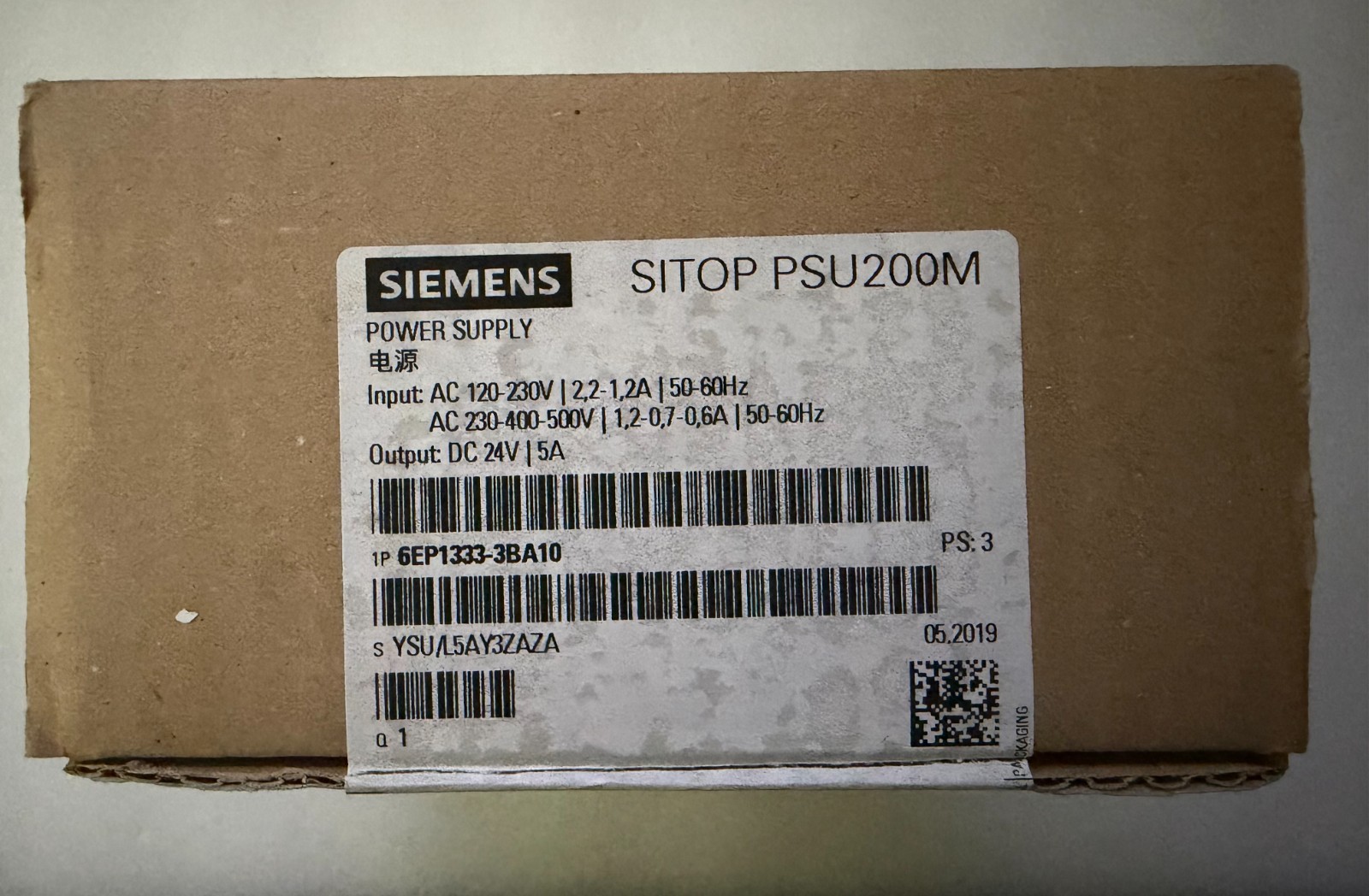 Siemens 6EP1333-3BA10 SITOP PSU200M DIN Rail Power Supply 24VDC 5A Open Box