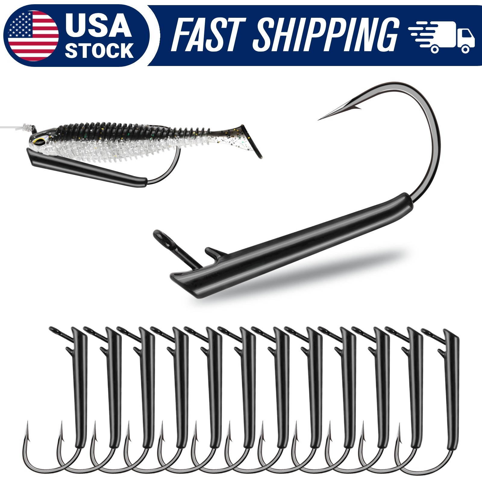 12PCS Dovesun 1/8oz Ozark Rig Fishing Hooks – 3/0 Weedless Jig Heads Texas Rig