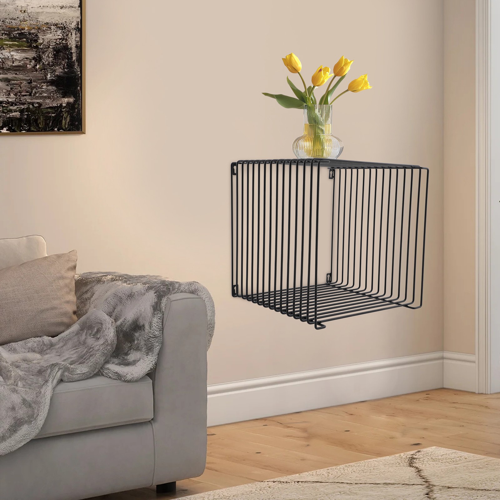 Modern Square Side Table Iron Multi-Purpose Side Table Black Cage End Table NEW