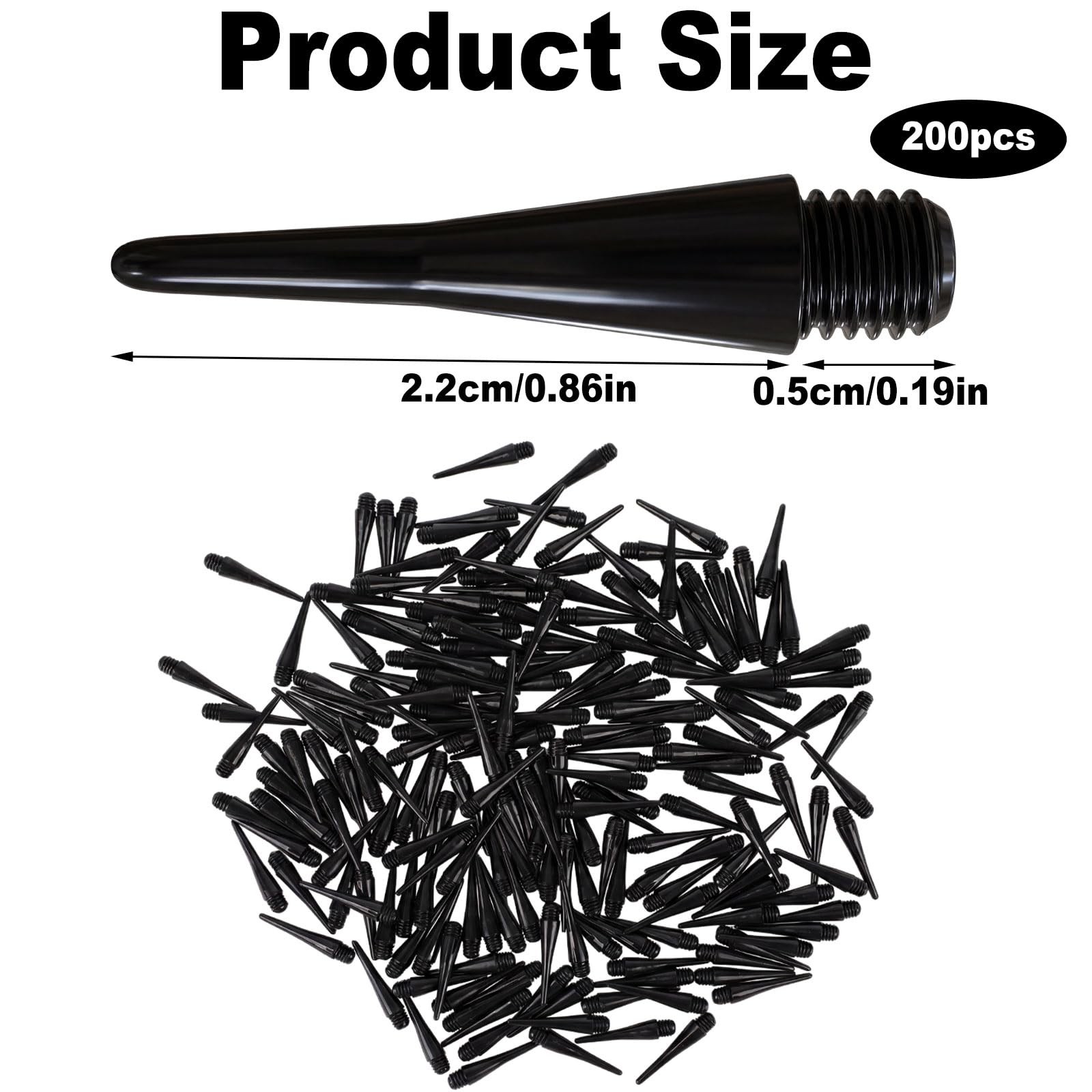 linbenanono 200 Pack 2BA Thread Soft Dart Tips - Premium Plastic Black