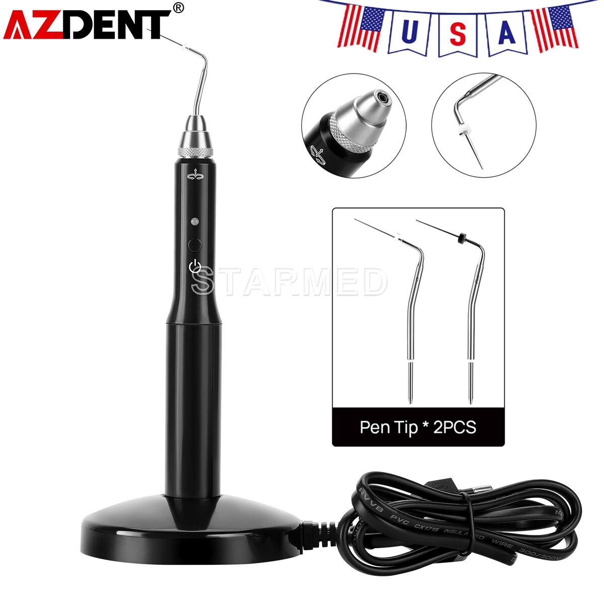 Dental Wireless Obturation Gutta Percha Root Canal Endo Heated Pen with 2 Tip