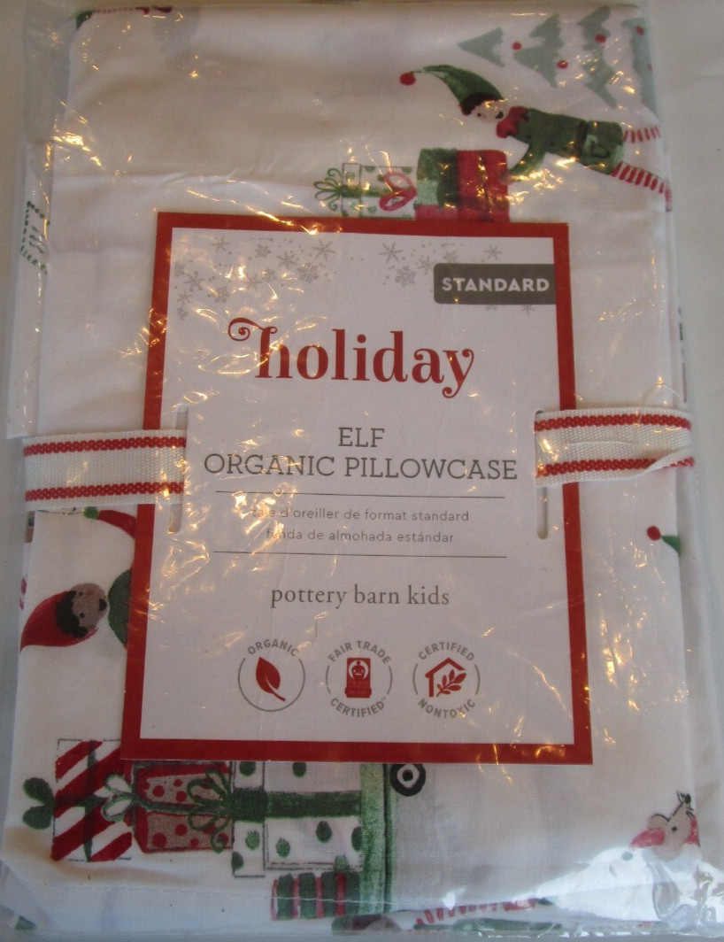 Pottery Barn kids Elf Organic standard pillowcase Christmas New with tag