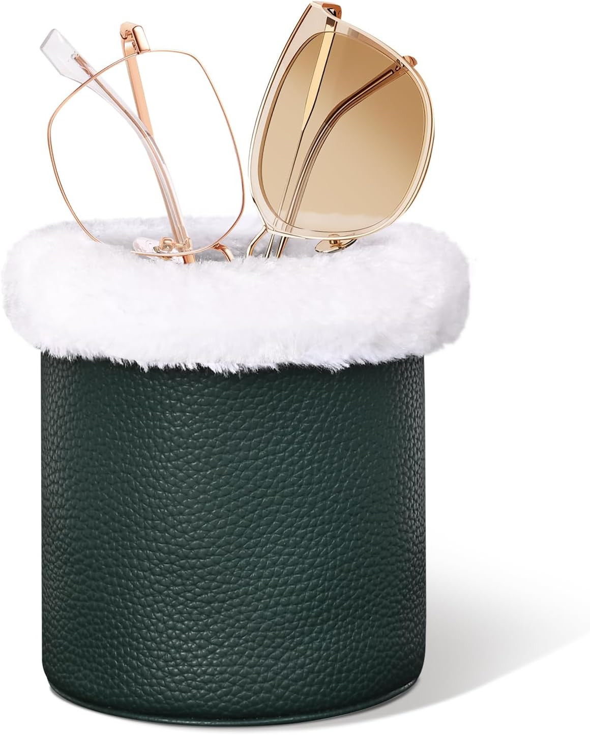 Mysticline Plush Lined Glasses Holder,Protective Leather Eyeglass Dark Green