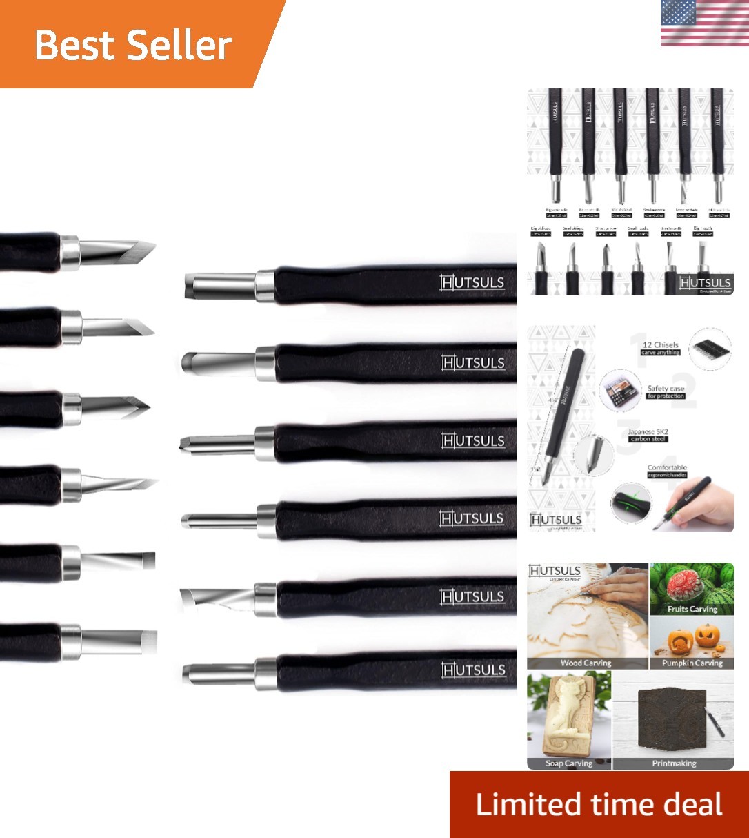 12-Piece Wood Carving Tools Set for Beginners: Safe, Sharp & Ergonomic