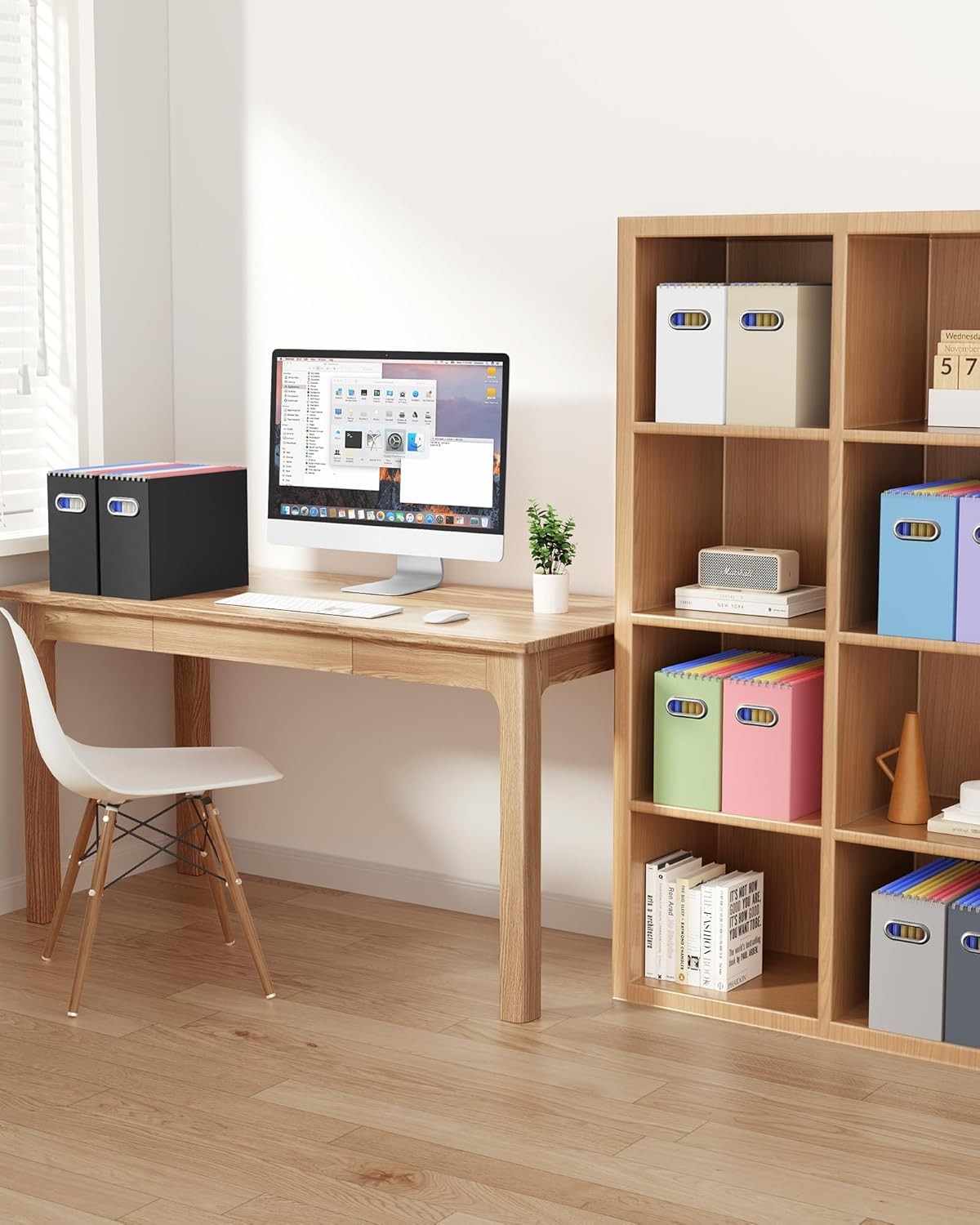 File Organizer Box, Portable Collapsible Cardboard File Folder Organizer with