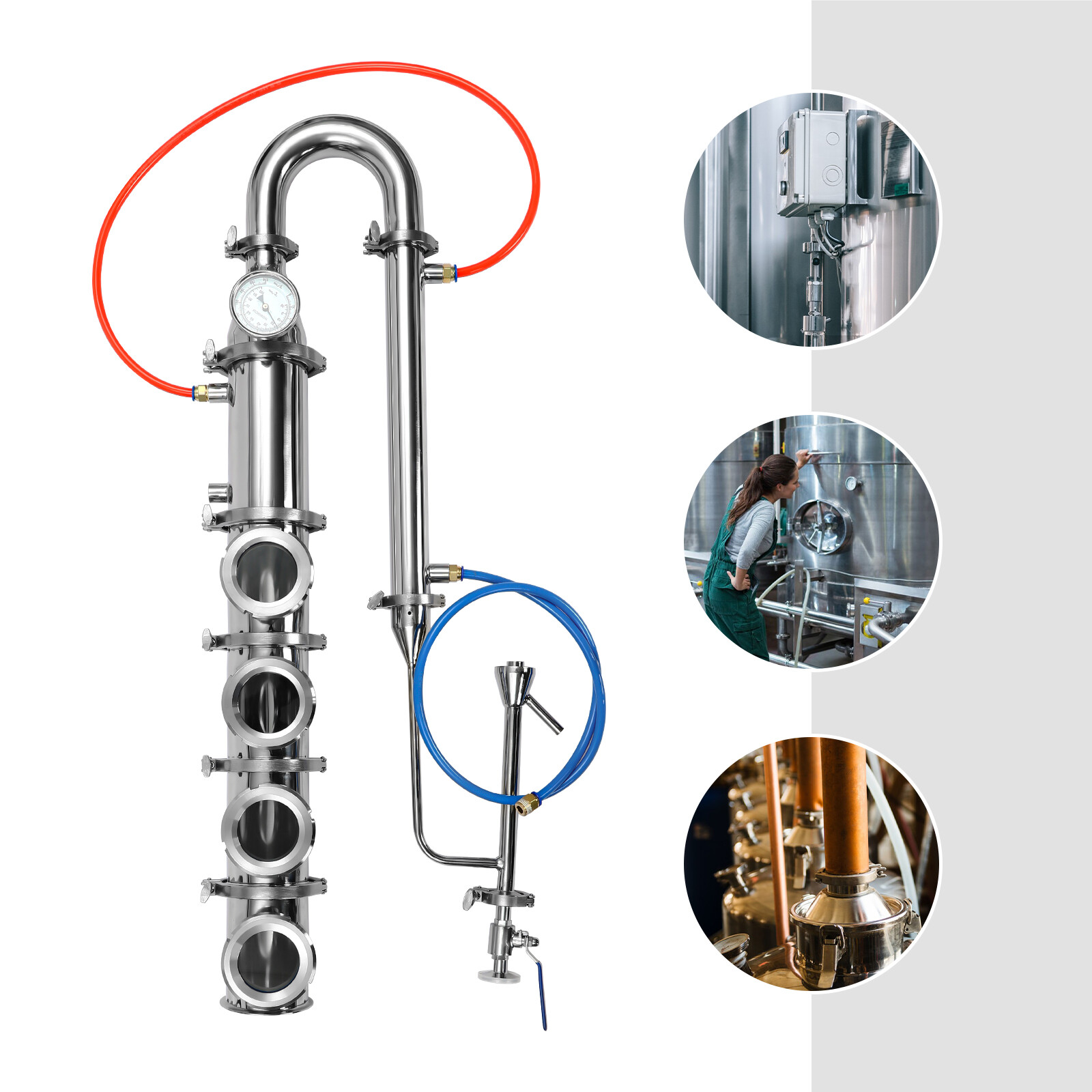 4" 4 Plate Stainless Moonshine Flute Still Column with Copper Bubble Plates