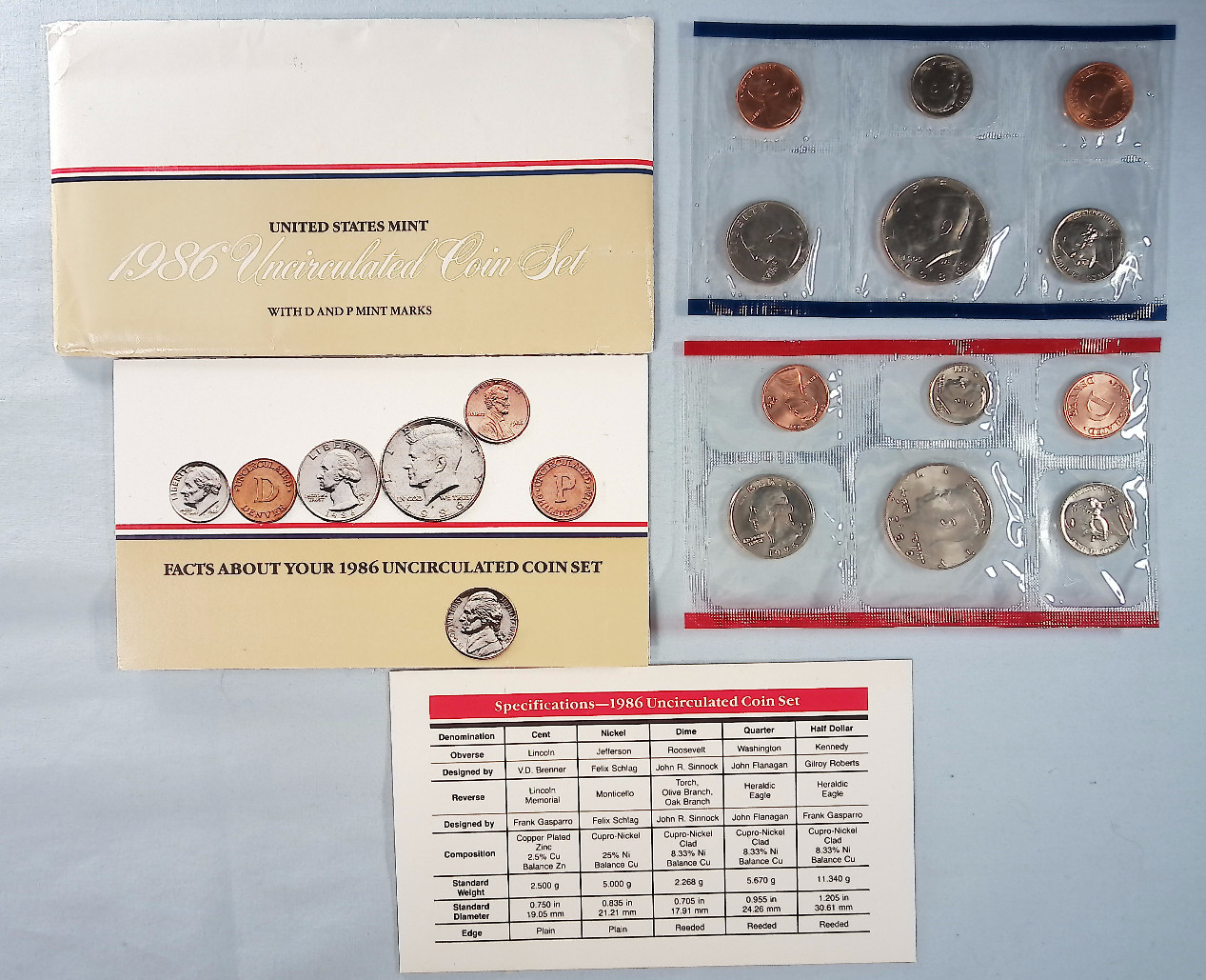 1986 P D United States Mint Uncirculated Set 10-Coins