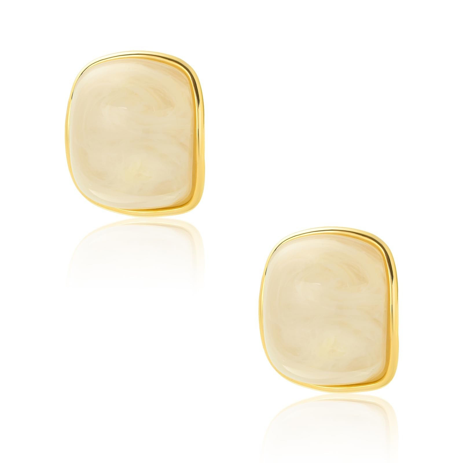 18K Gold Chunky Button Shape Earrings for Women, 18K Gold Plated Resin Studs,...