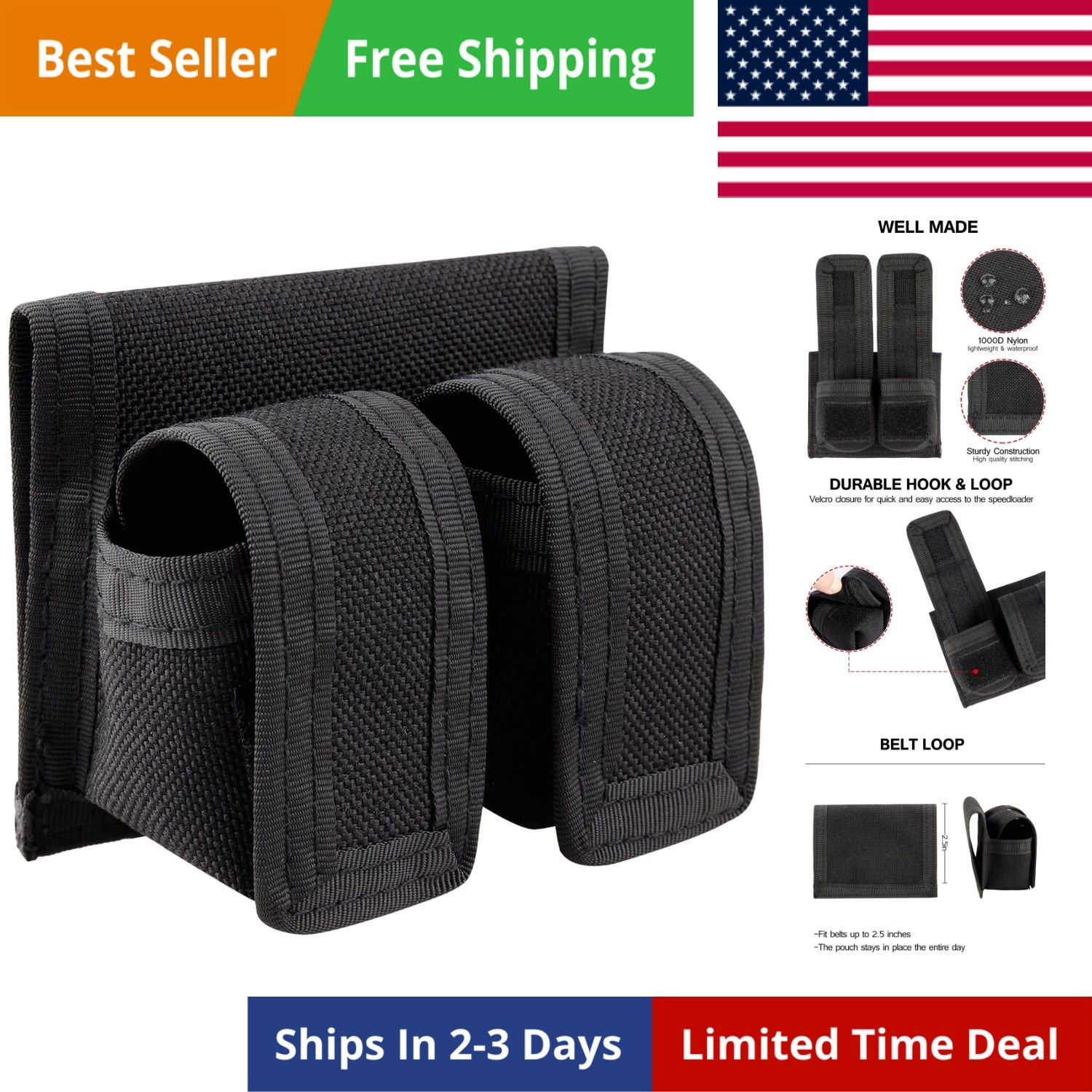 Speedloader Pouch, Speed Loader Pouches Nylon Fits Revolver S&W 38 357 44 45 ...
