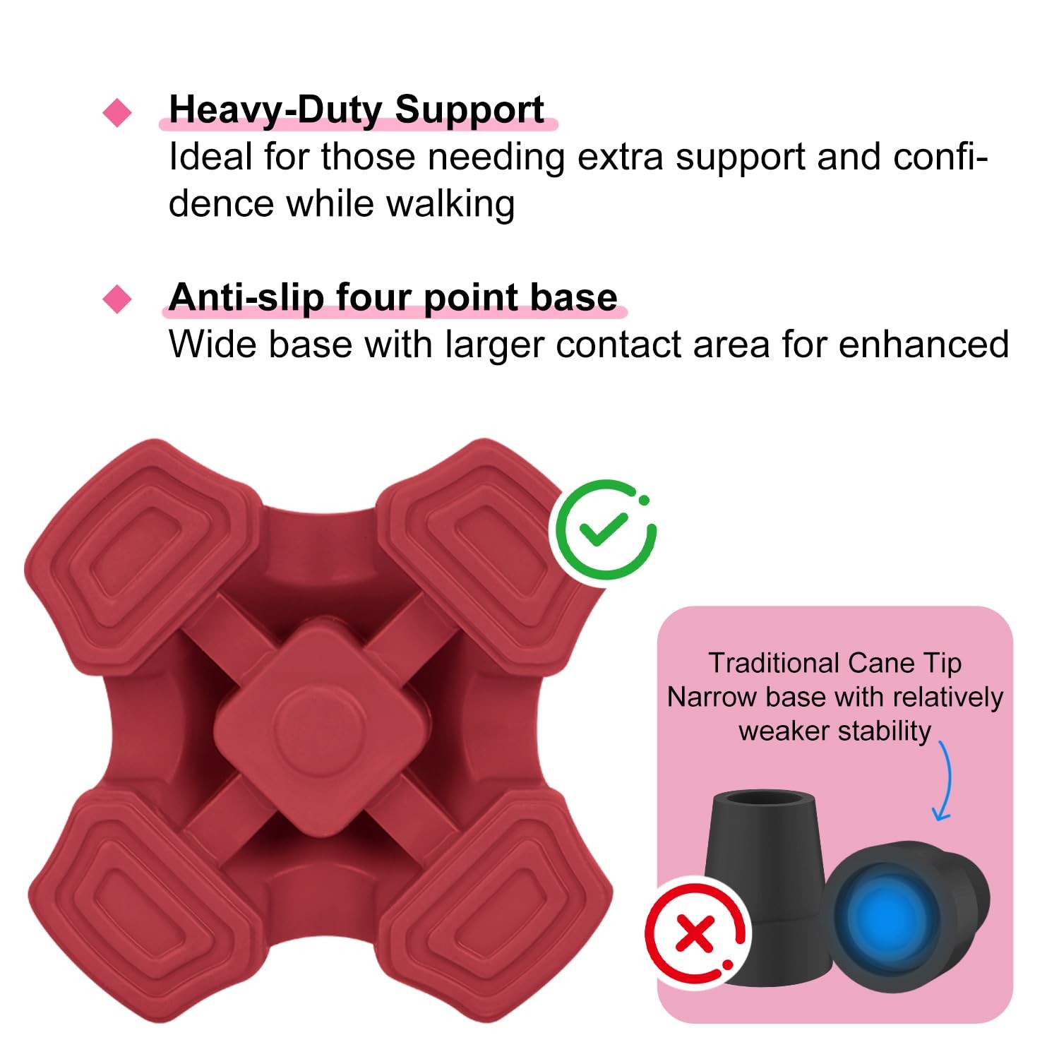 Cane Tips, Self Standing Quad Base Replacement for Walking and Folding Canes,