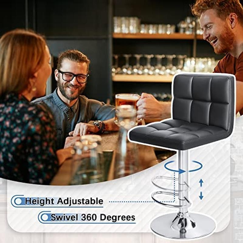 2 Pack Adjustable Swivel Bar Stools PU Leather Ergonomic Back Support Set New