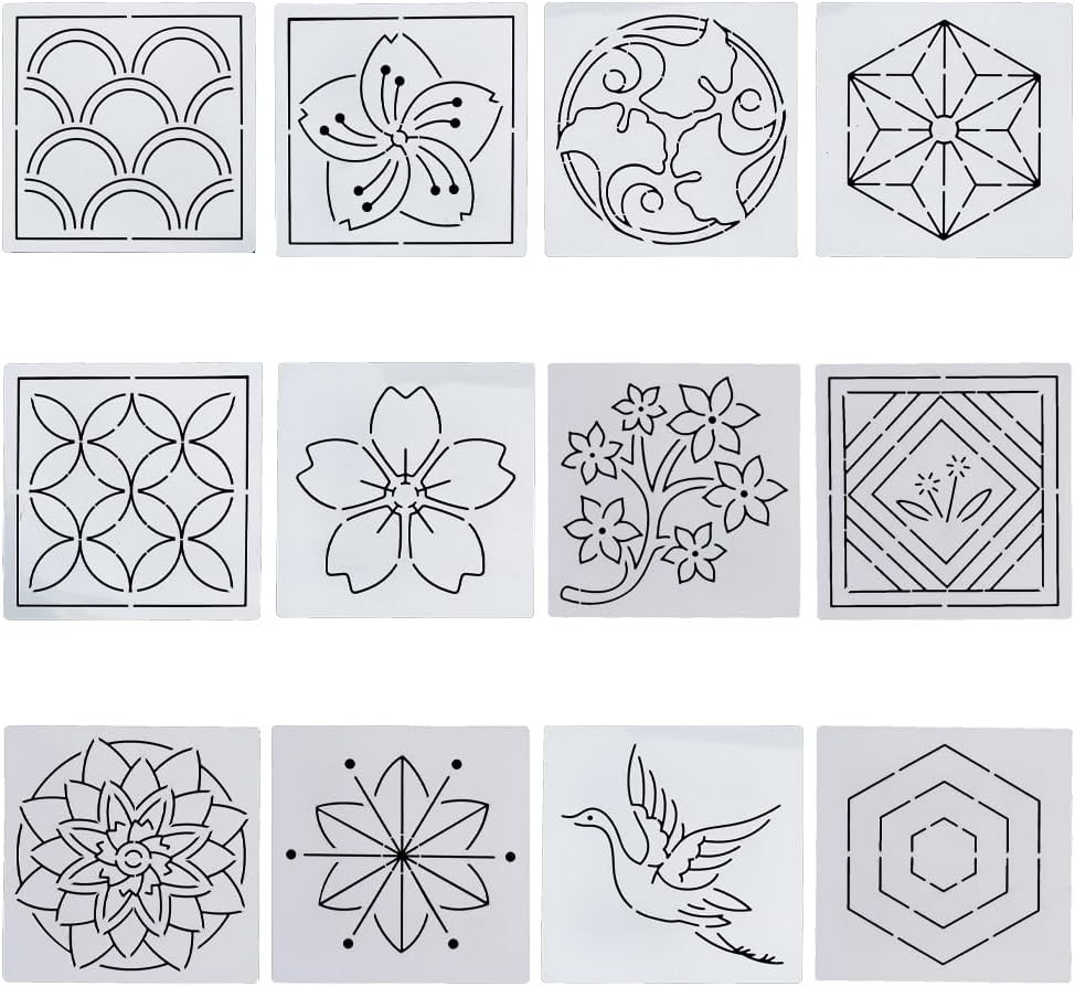 Sashiko Embroidery Stencils Sashiko PET Stencil Flowers Embroidery Patterns Sten