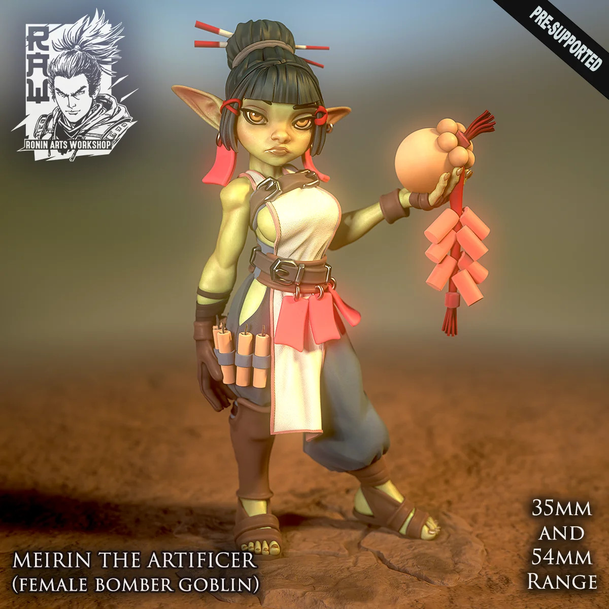 Meirin - Female Artificer Goblin - 32-120mm - Resin Tabletop Miniature