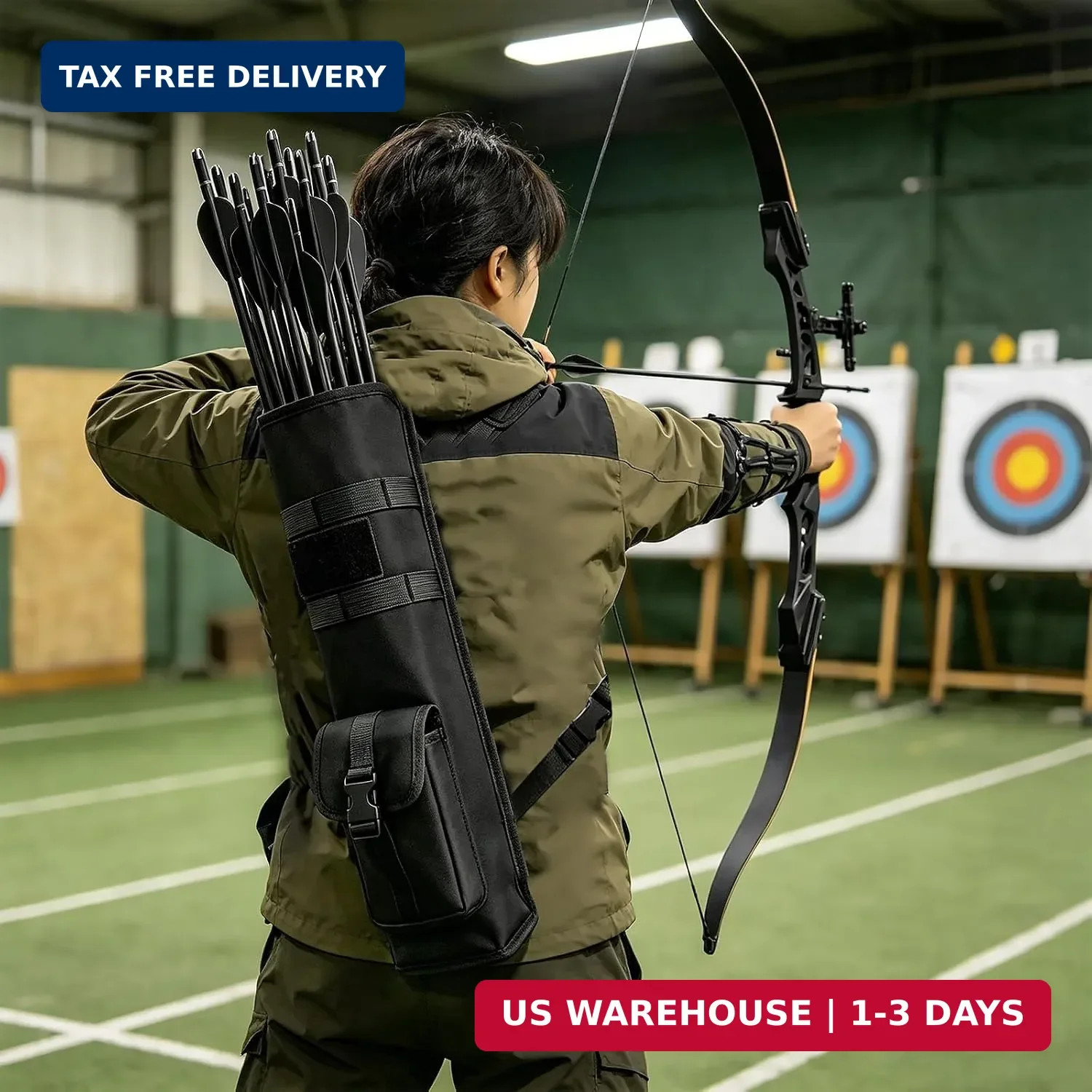 Archery Lightweight Back Arrow Quiver with MOLLE System & Storage Pockets, Adjus