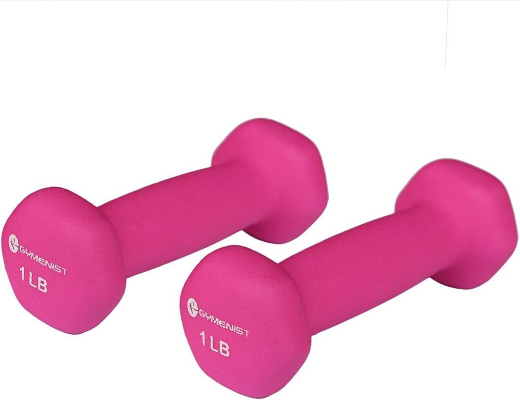 GYMENIST Pair of Dumbbells Set 2 Soft Non Slip Grip 1-LB (Hot Pink)