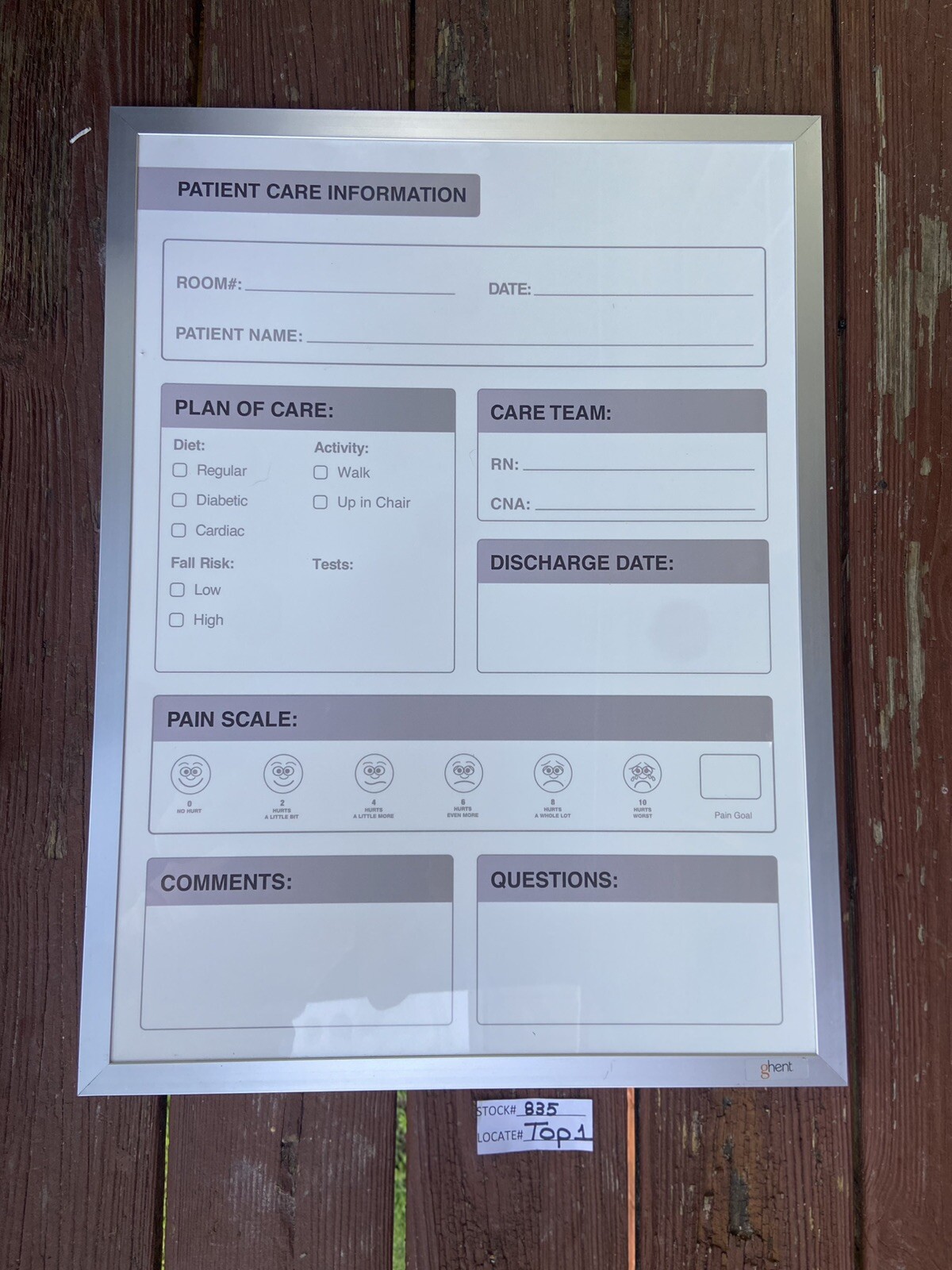Ghent's Vinyl 18" x 24" Hospital Patient Room Mag Whiteboard chart, FREE S&H.