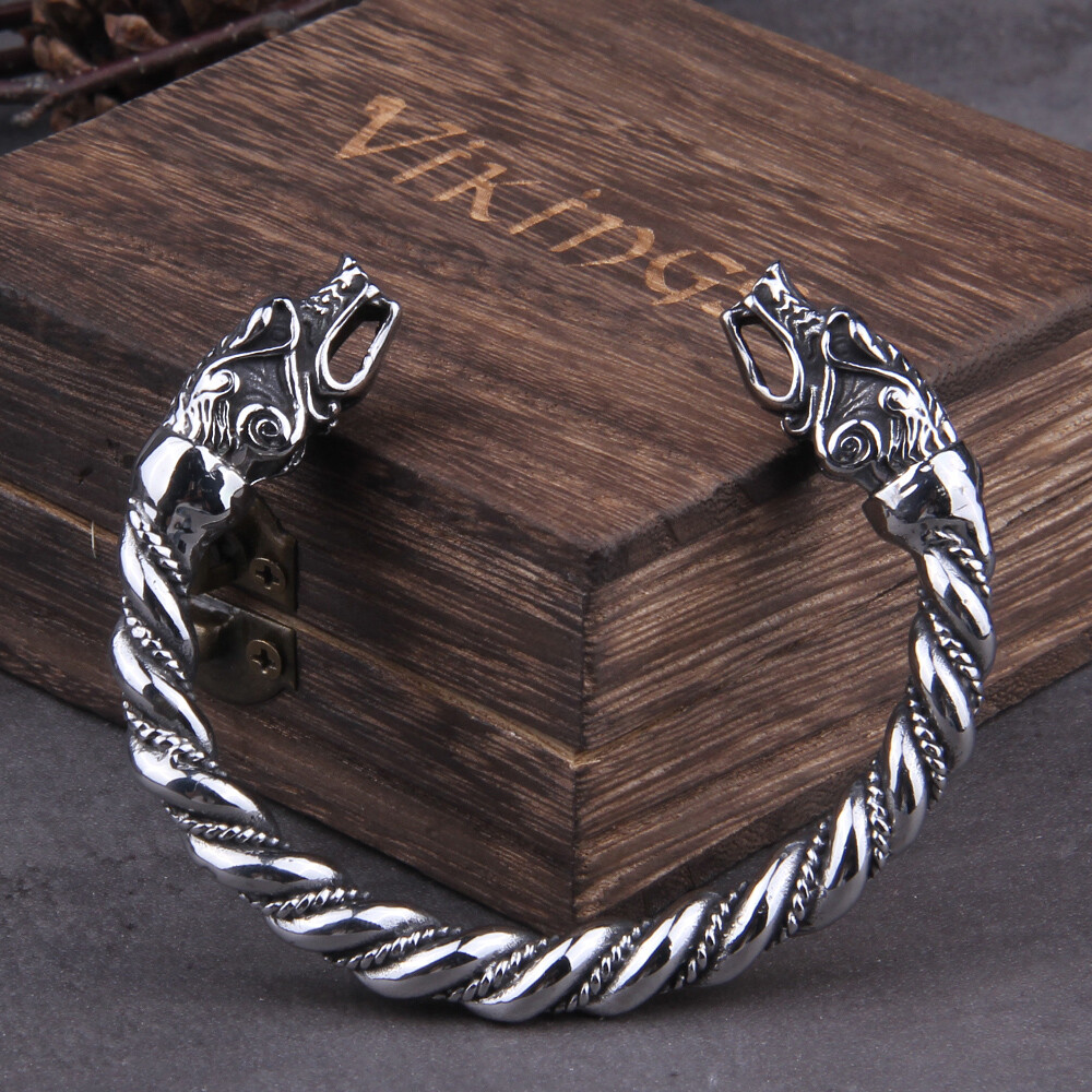 Fashion Men Stainless Steel Dragon Bangles Jewelry Viking Cuff Bracelets Gift