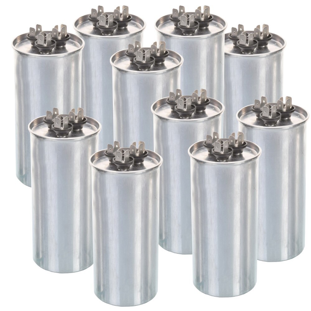 50/5 MFD uF ROUND Dual Run Capacitor 370 vac Volts AC Motor 50+5 , LOT 10