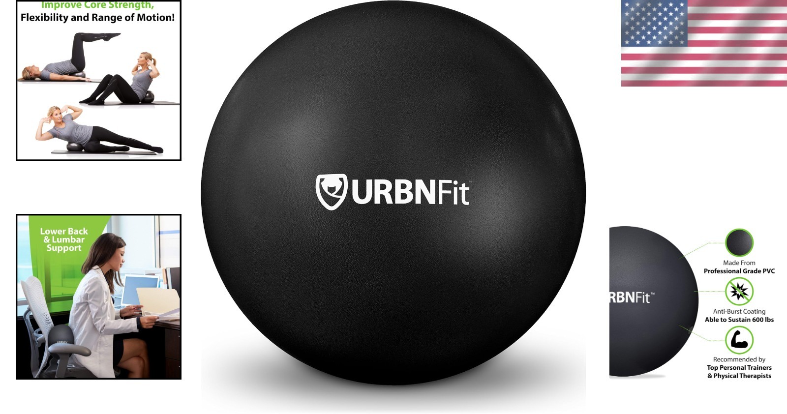 9” Anti-Slip Exercise Ball - Quick Pump & Portable for Home or Gym Workouts