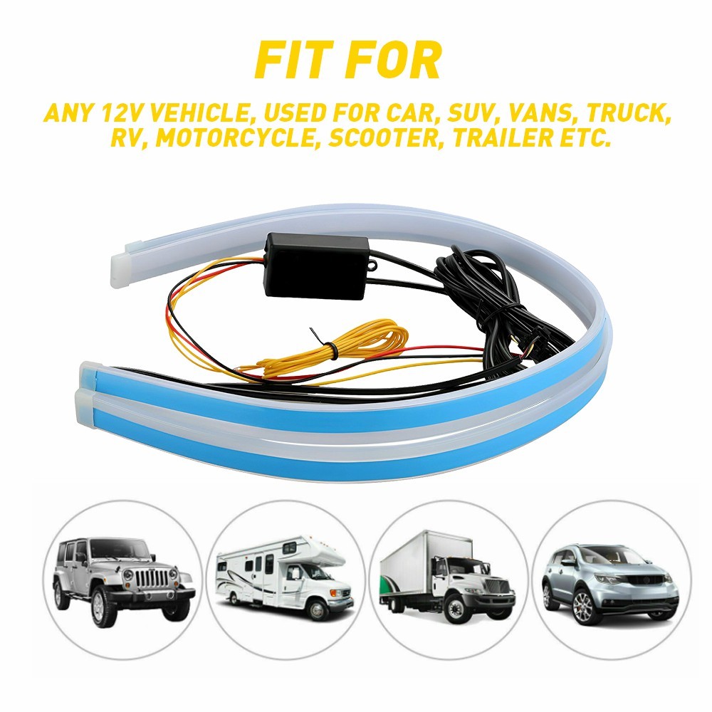 2x 60CM RGB Slim Sequential Flexible LED DRL Turn Signal Strip Remote Headlight