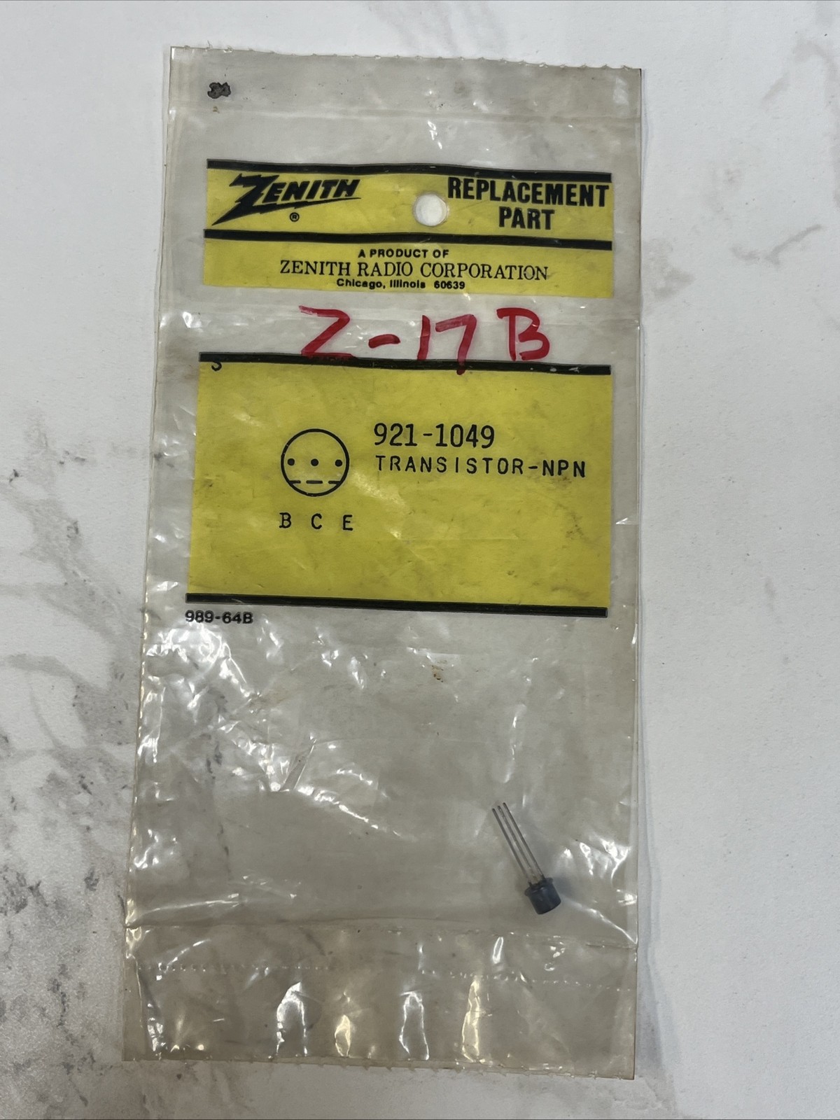 1 Ea ~ 921-1049 ~ Zenith NPN Transistor ~ Replaces NTE123AP, SK3854, GE123AP