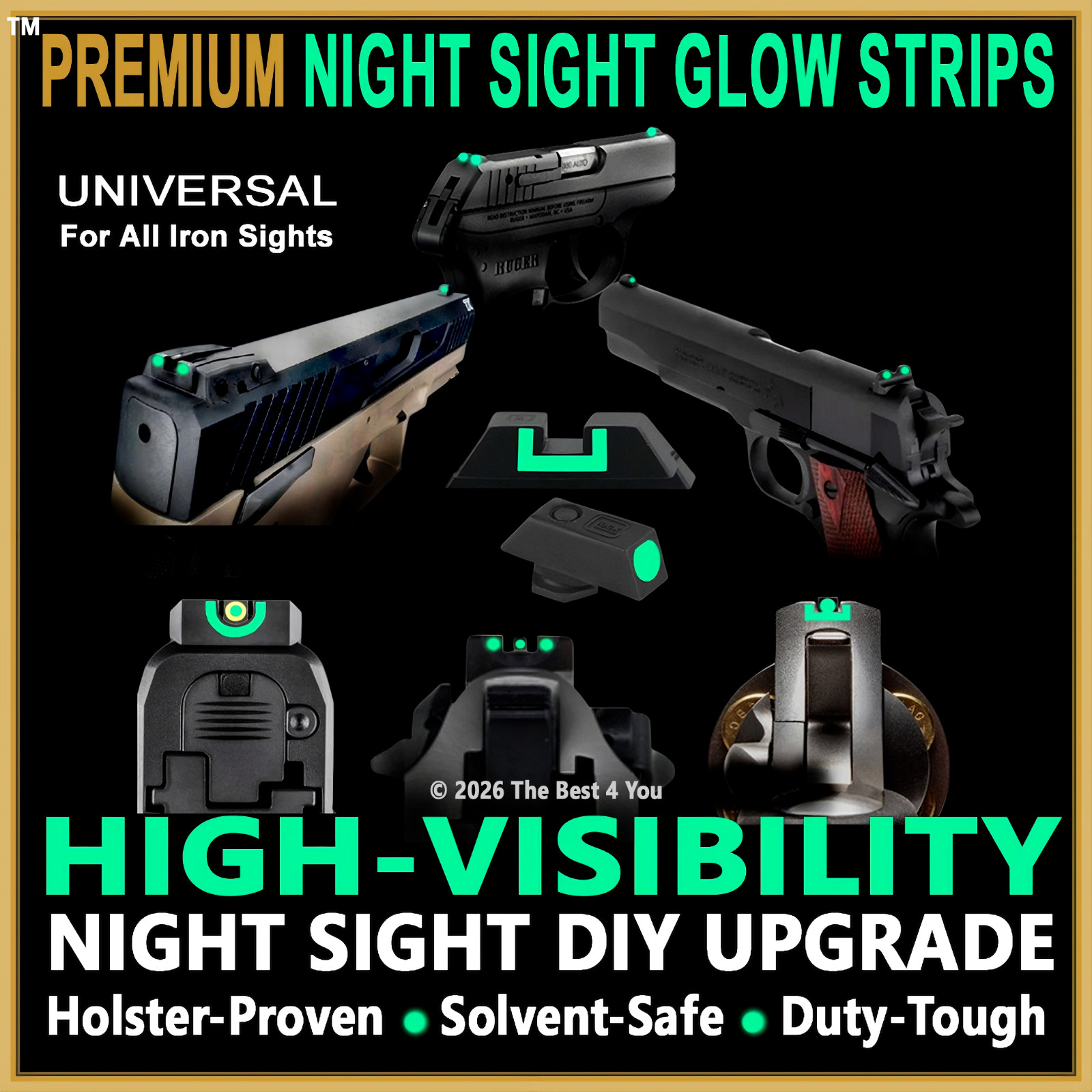 UNIVERSAL GL🟢W in DARK Night Sights DIY Upgrade for RIA S&W TAURUS RUGER HK CZ…