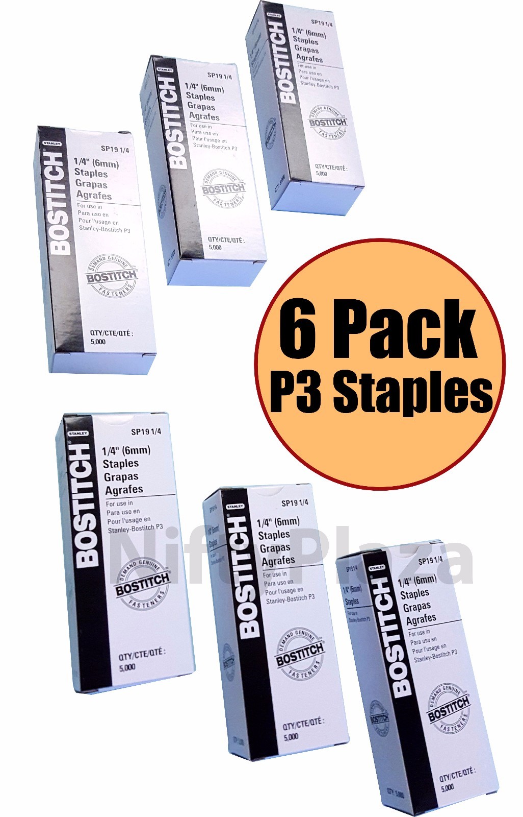 6 Boxes of Stanley Bostitch P3 Staples SP19 1/4" Premium For P3 Stapler