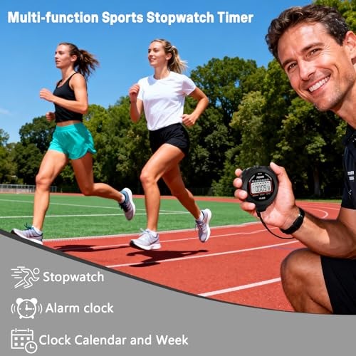 Black Multi-Function Stopwatch Timer - Digital for Sports - Multi-function