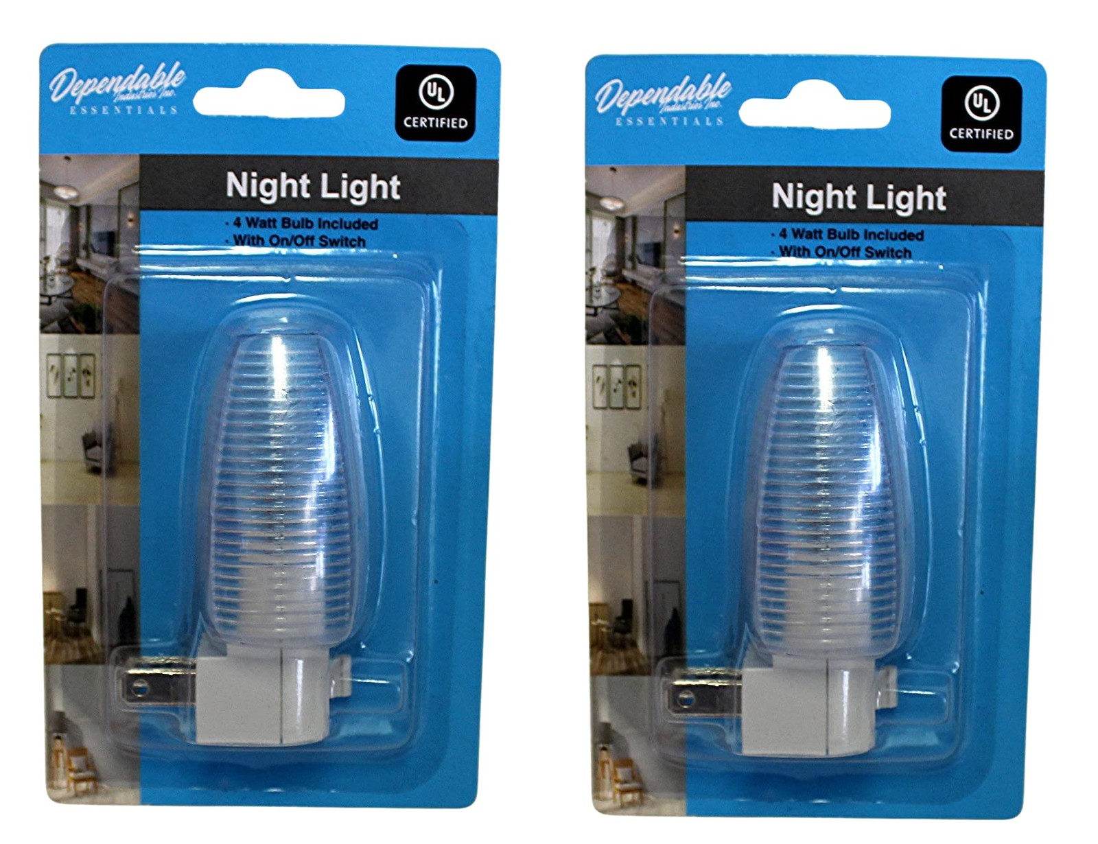 Set of 2 Night Light On/Off Switch UL Compact (4"H x 2"D x 2.75"W), Clear