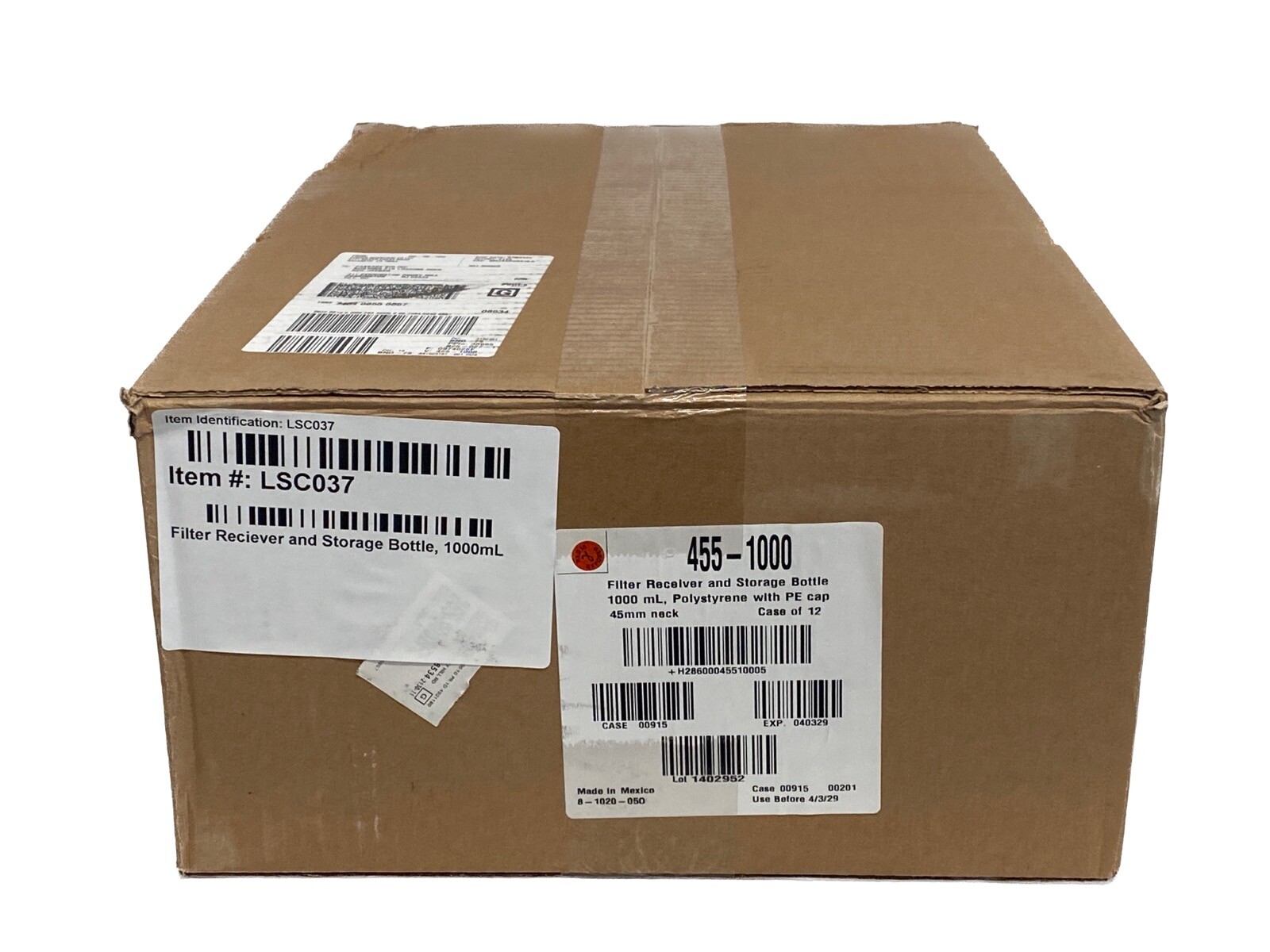 (12/Cs) THERMO 1000mL PS Rapid-Flow Receiver Storage Bottle PE 45mm Cap 455-1000
