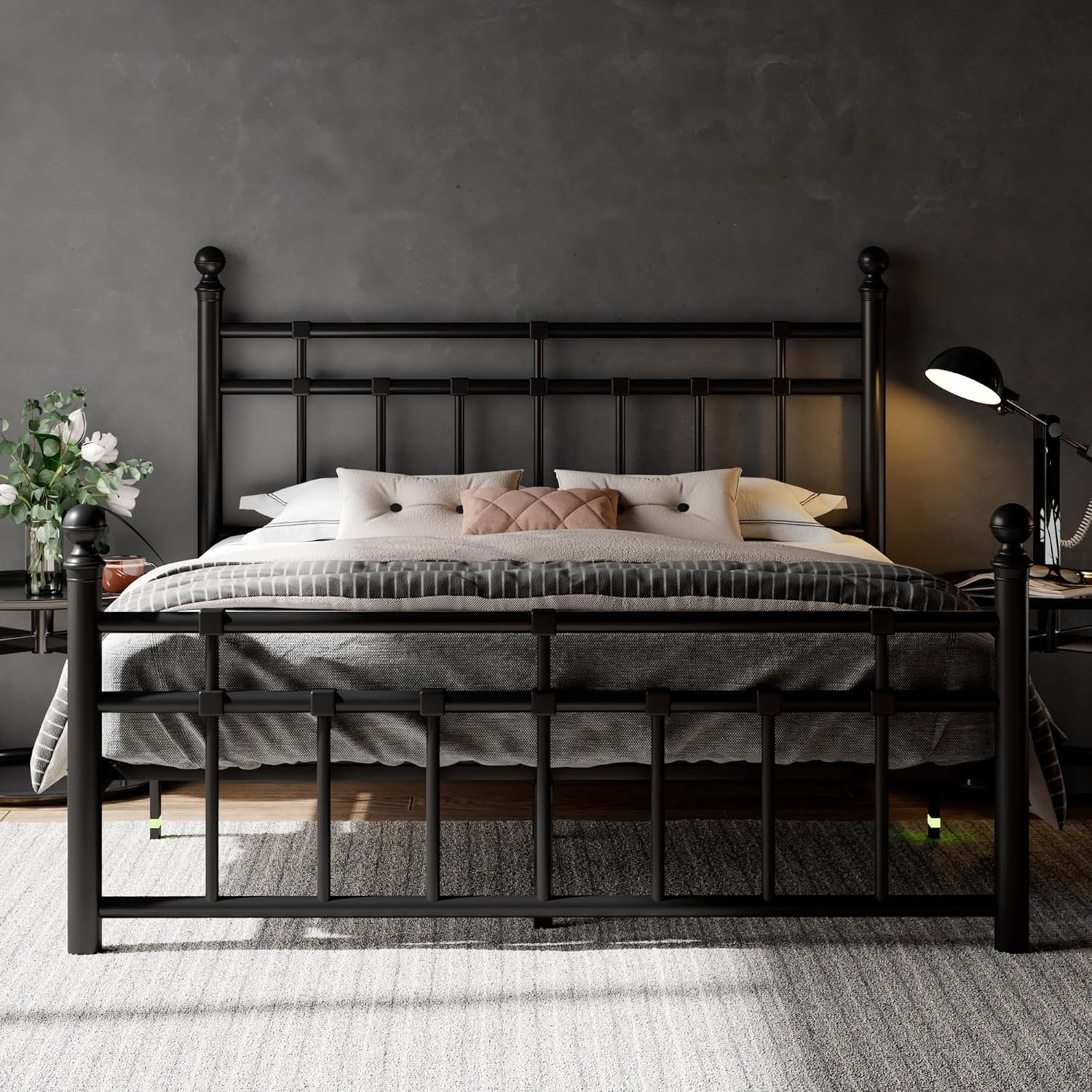 Full Size Metal Platform Bed Fre with Victorian Classic Iron-Art