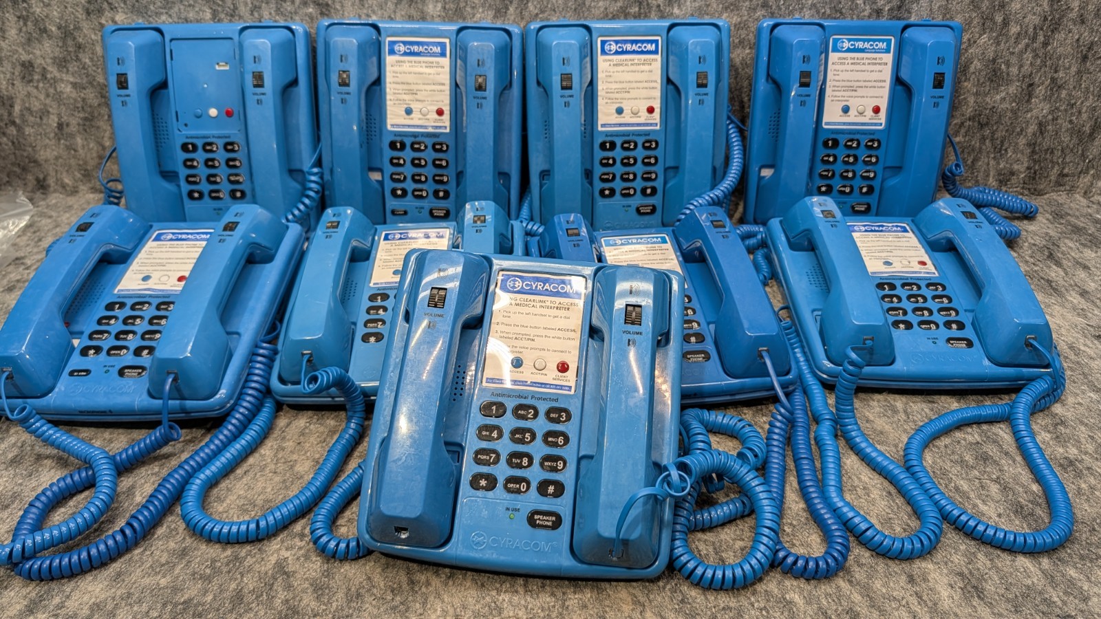 9 x Cyracom VT-801A dual handset Blue phone with Over-the-Phone Translation